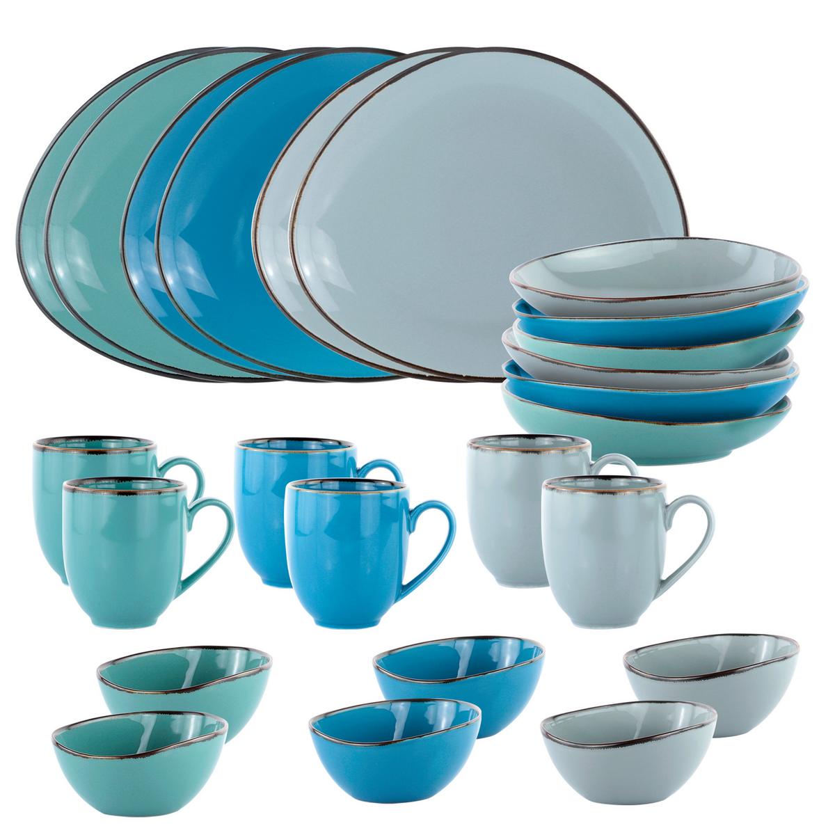 SERWIS OBIADOWO-ŚNIADANIOWY 42005 - zielony/niebieski, Trend, ceramika - Novel