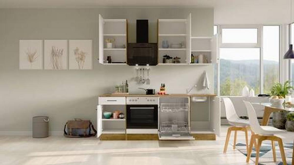 Kuhinjski Blok Avila - magnolija/črna, Moderno, kovina/leseni material (220cm) - FlexWell