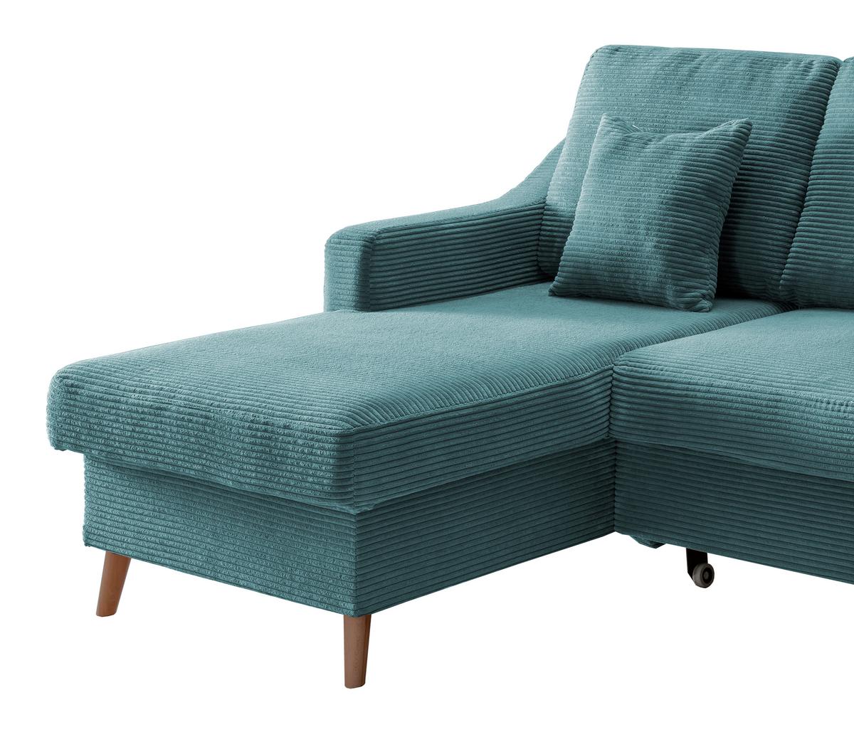 Ecksofa Valentina Petrol Cord - Petrol/Naturfarben, Design, Holz/Textil (150/228cm) - P & B