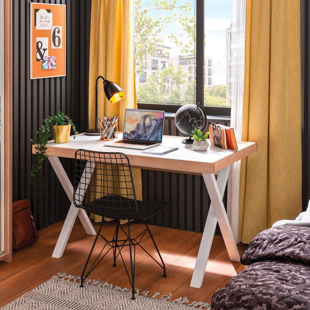 Íróasztal Modera Young - fehér/világosbarna, Modern, faalapú anyag/fém (130/75/71cm)