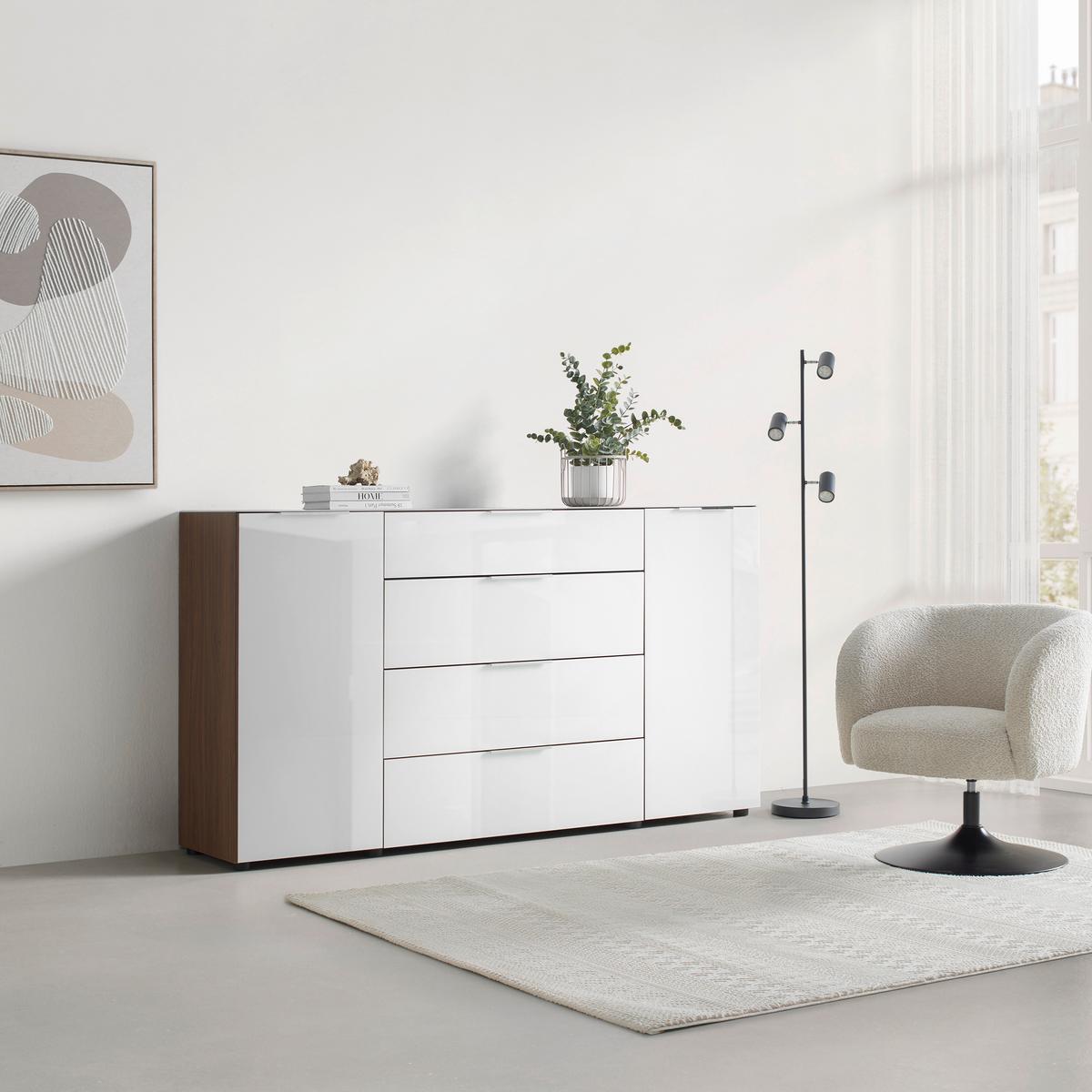 Sideboard Siena Weiß/Nussbaumfarben - Silberfarben/Nussbaumfarben, MODERN, Glas/Holzwerkstoff (180/99/40cm) - Mömax