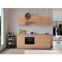 Küchenblock Gerda mit Geräten ca. 210 cm Buchefarben - Buchefarben/Alufarben, Basics, Holzwerkstoff/Kunststoff (210cm) - Respekta