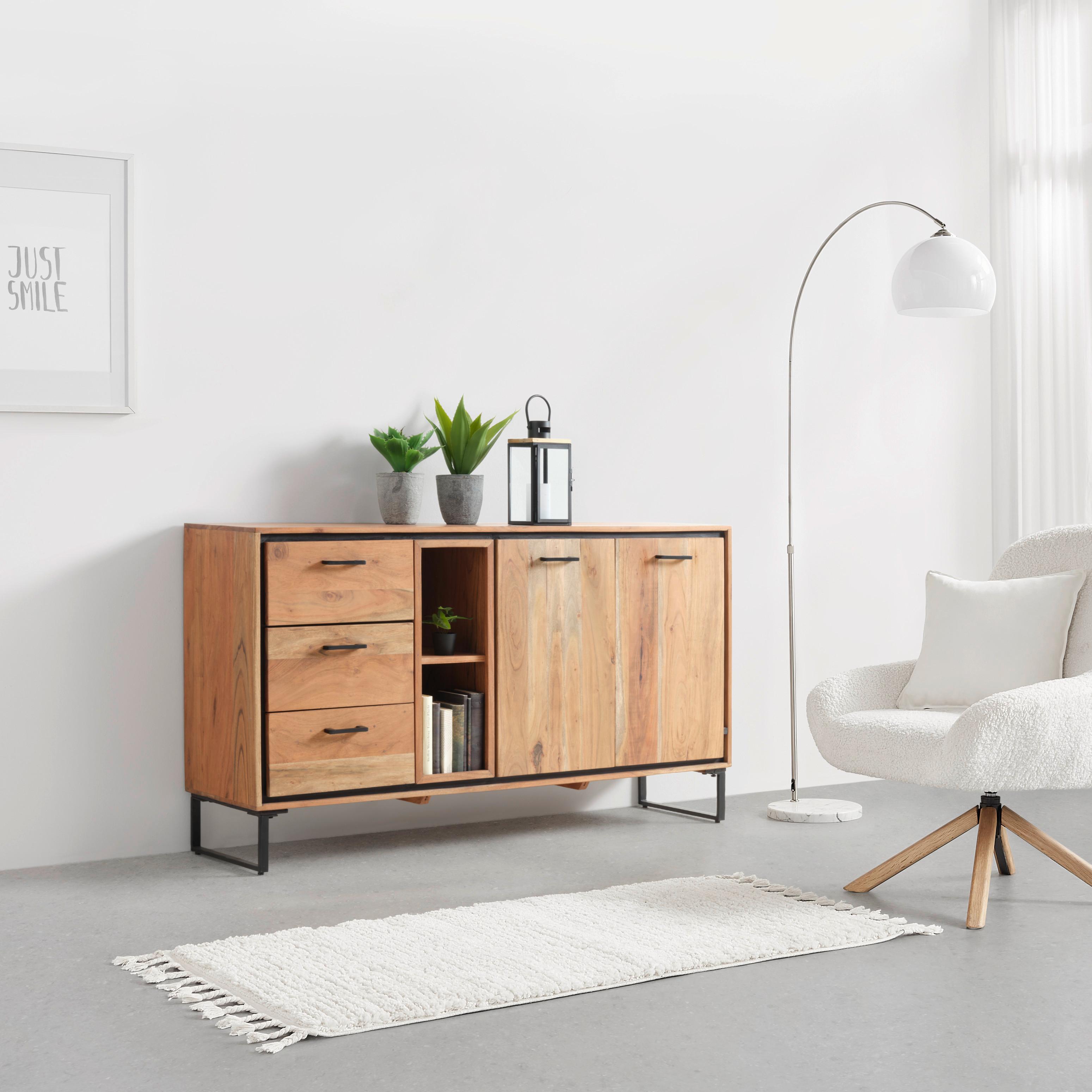Sideboard Shiva Schwarz/Akaziefarben - Schwarz/Akaziefarben, MODERN, Holz/Metall (160/86/40cm) - Mömax