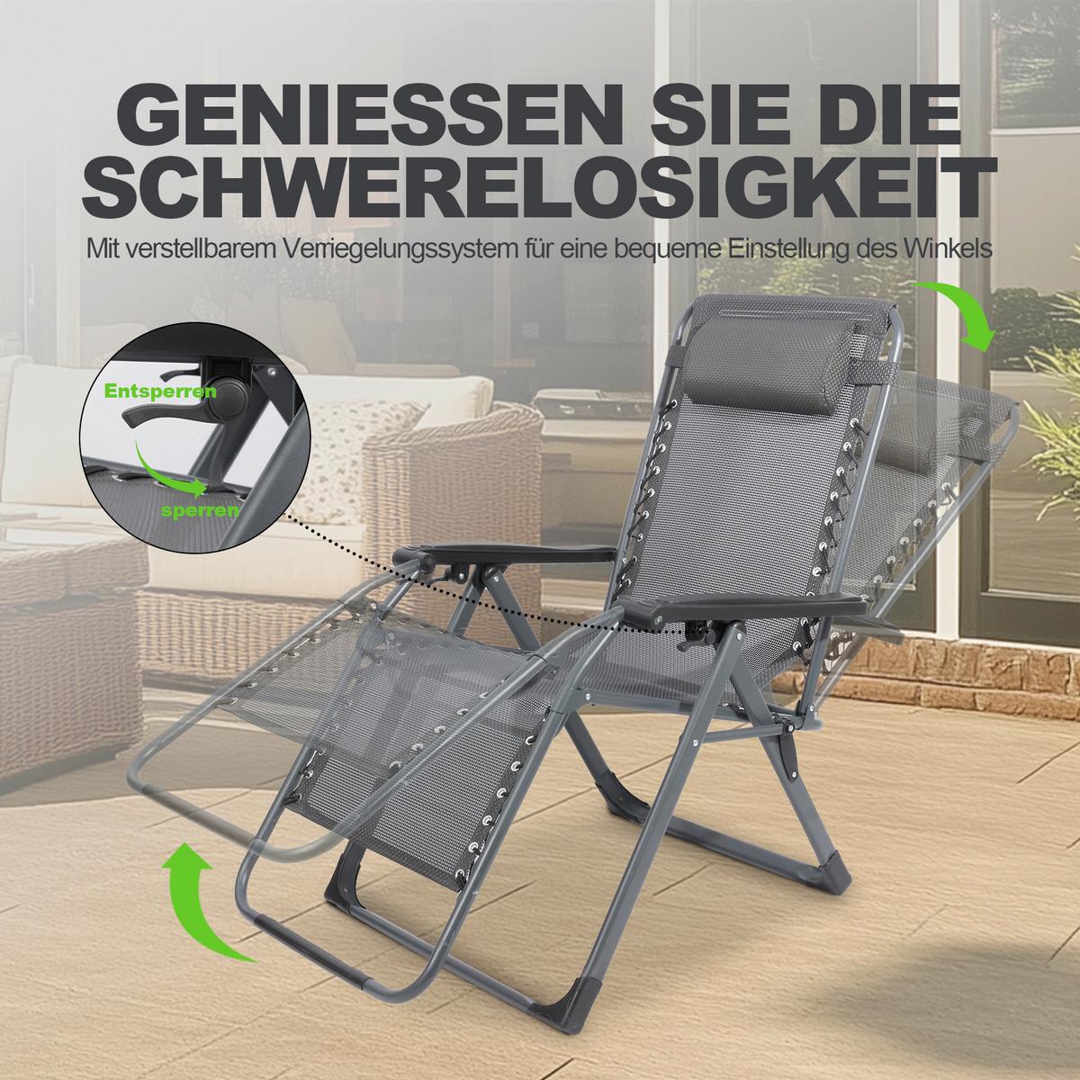 Garten-Relaxsessel Grau klappbar - Grau, Basics, Textil/Metall (68/88/110cm) - Modante