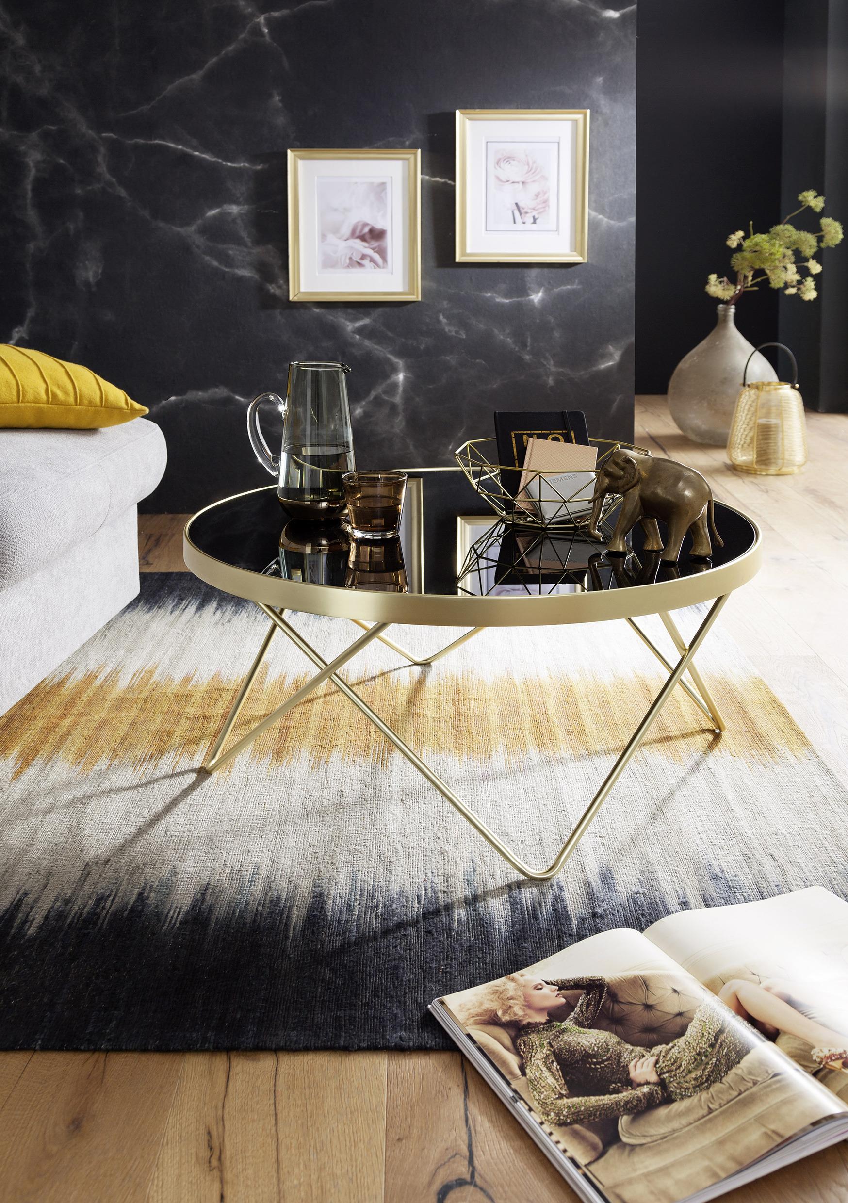 Couchtisch Dana in Schwarz/Gold Rund - Goldfarben/Schwarz, Design, Glas/Metall (82/82/39cm) - MID.YOU