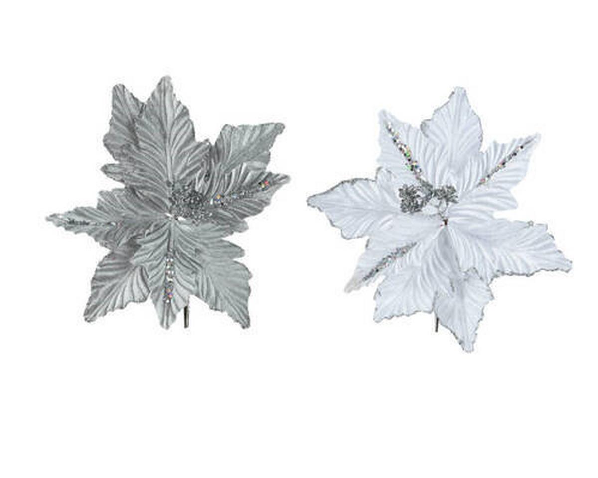 Ornamente brad de Crăciun Yule - argintiu/alb, Basics, plastic (23,00/7,00/2,00cm)