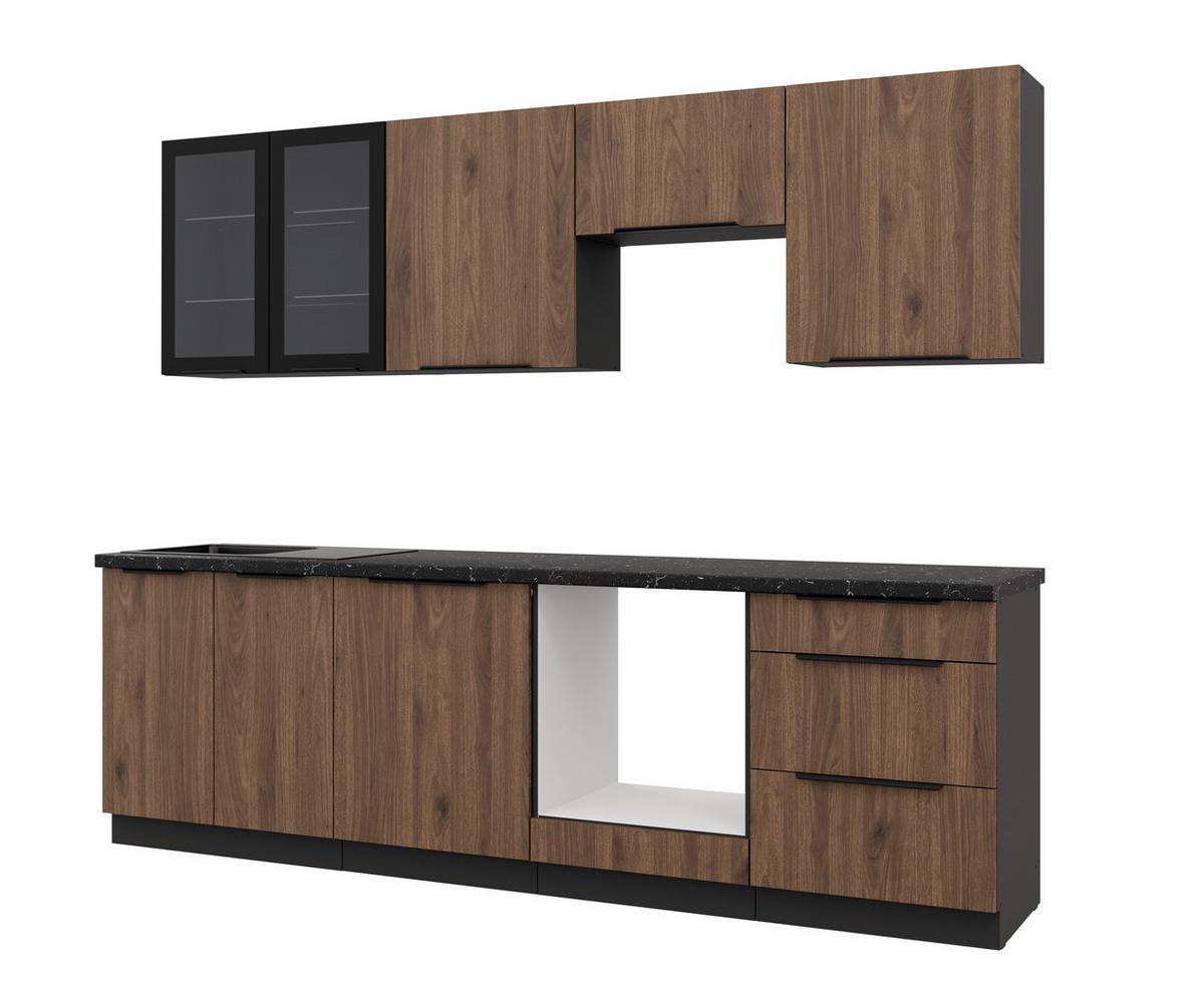 Blok Kuhinja Monza - boje oraha/crna, Moderno, staklo/drvni materijal (260/210/60cm) - Modern Living