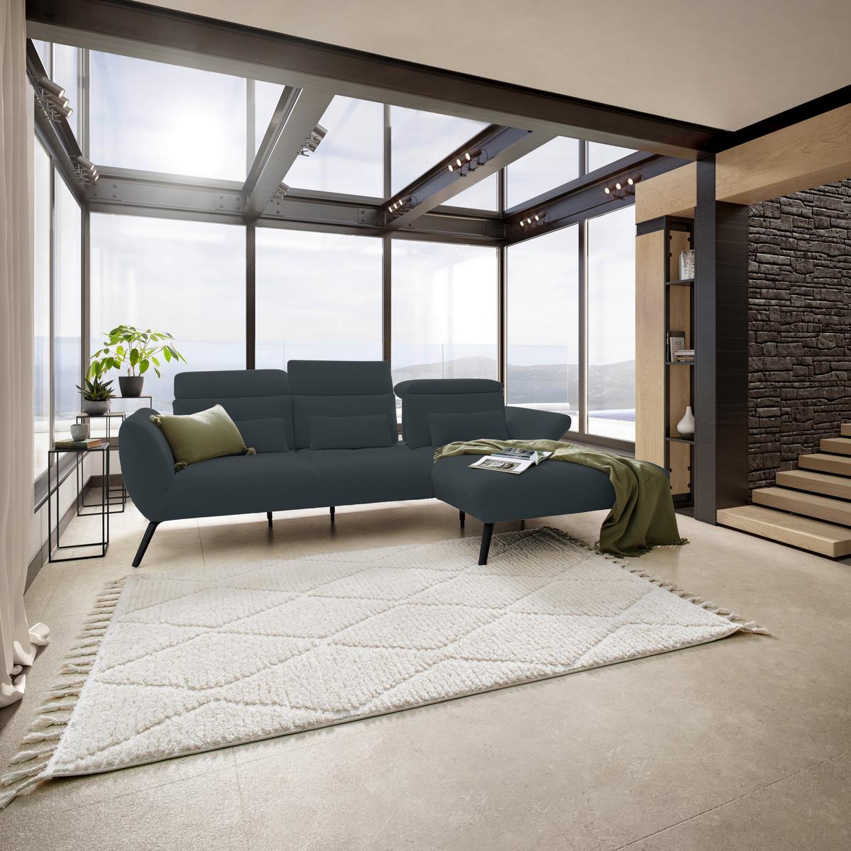 Wohnlandschaft Seattle Schwarz - Schwarz/Weiß, MODERN, Holzwerkstoff/Textil (301/196cm) - Premium Living