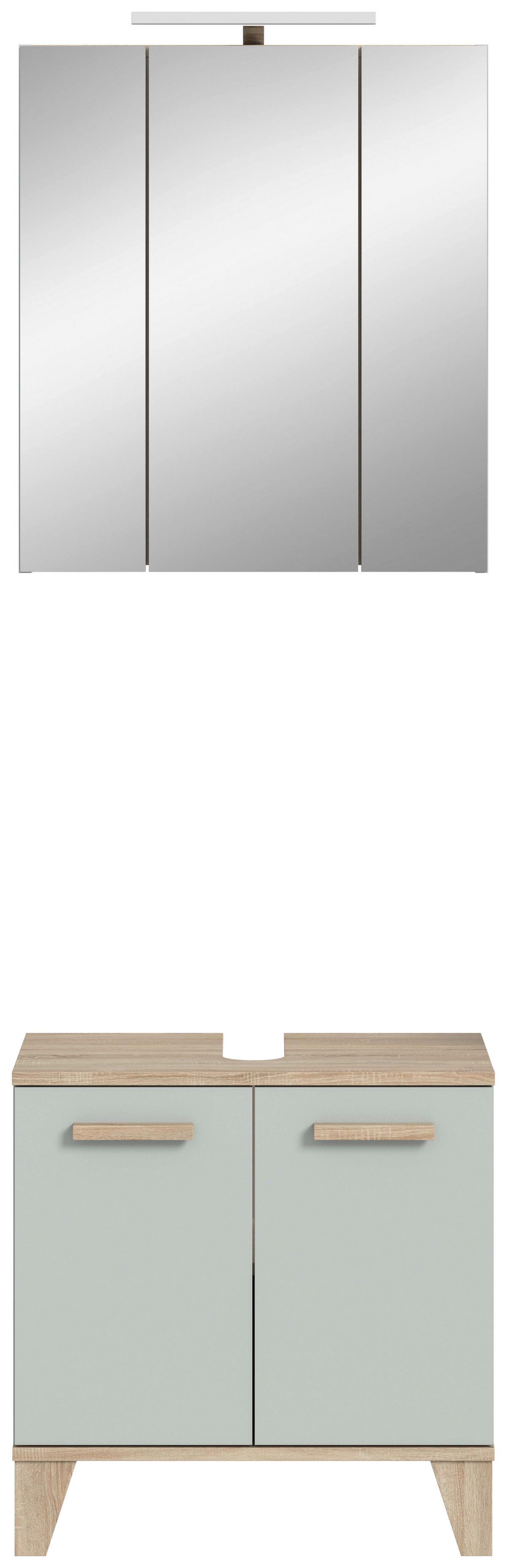 Badezimmer Star 3-tlg. ca. 60 cm Eiche/Graugrün - Graugrün/Eiche San Remo, MODERN, Holzwerkstoff/Kunststoff (60cm) - MID.YOU