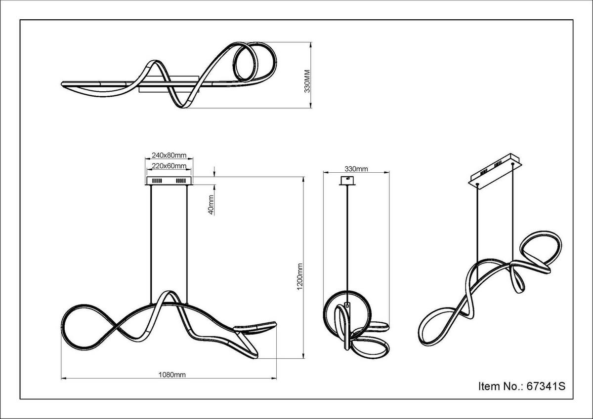 LED-HÄNGELEUCHTE 67341S SWIRL - Klar/Schwarz, Design, Kunststoff/Metall (108/33/120cm) - Globo
