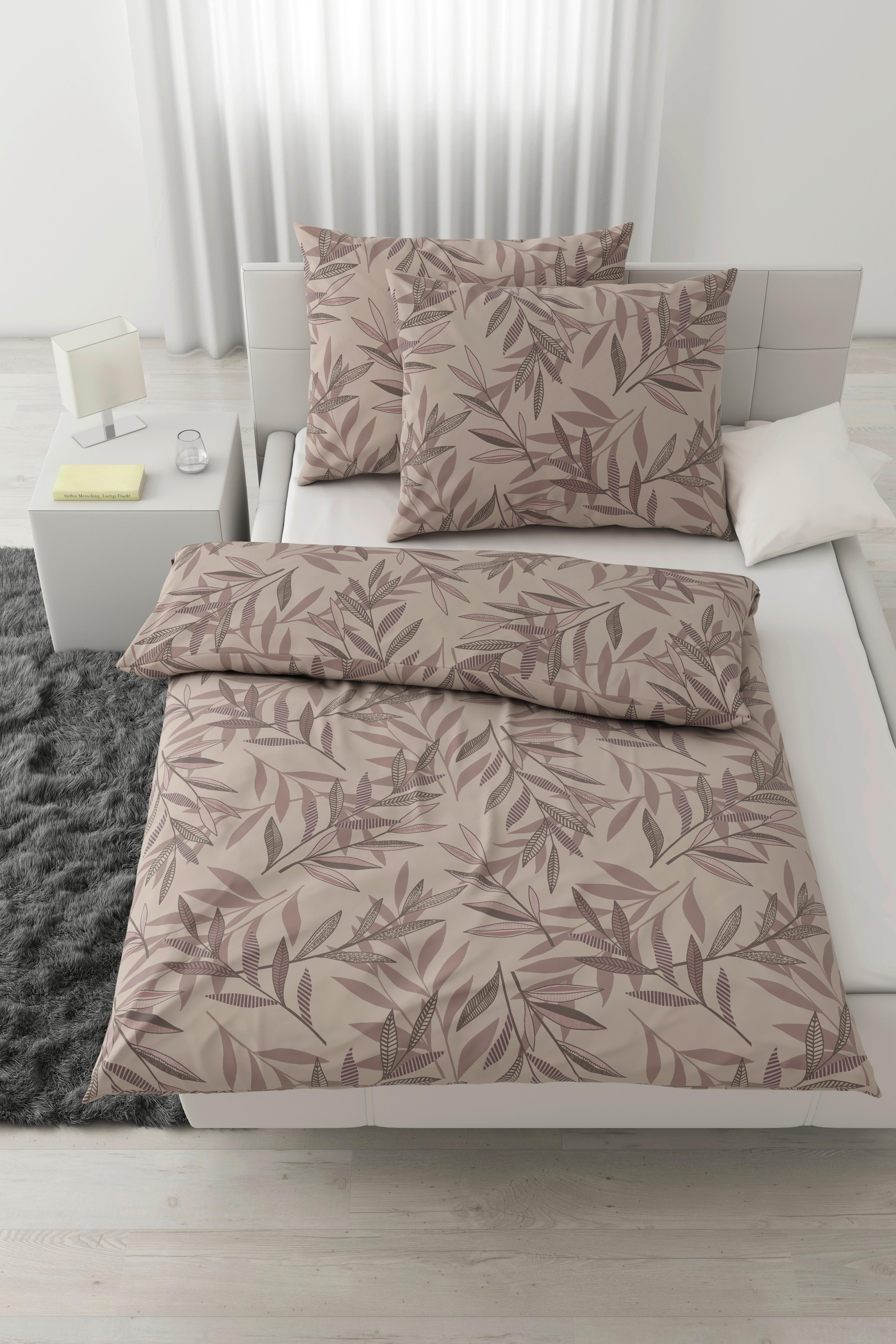 Lenjerie de pat Stitched Leaves,cca. 200x220/2x50x70 cm - mov/bej, textil (200/220cm) - Modern Living