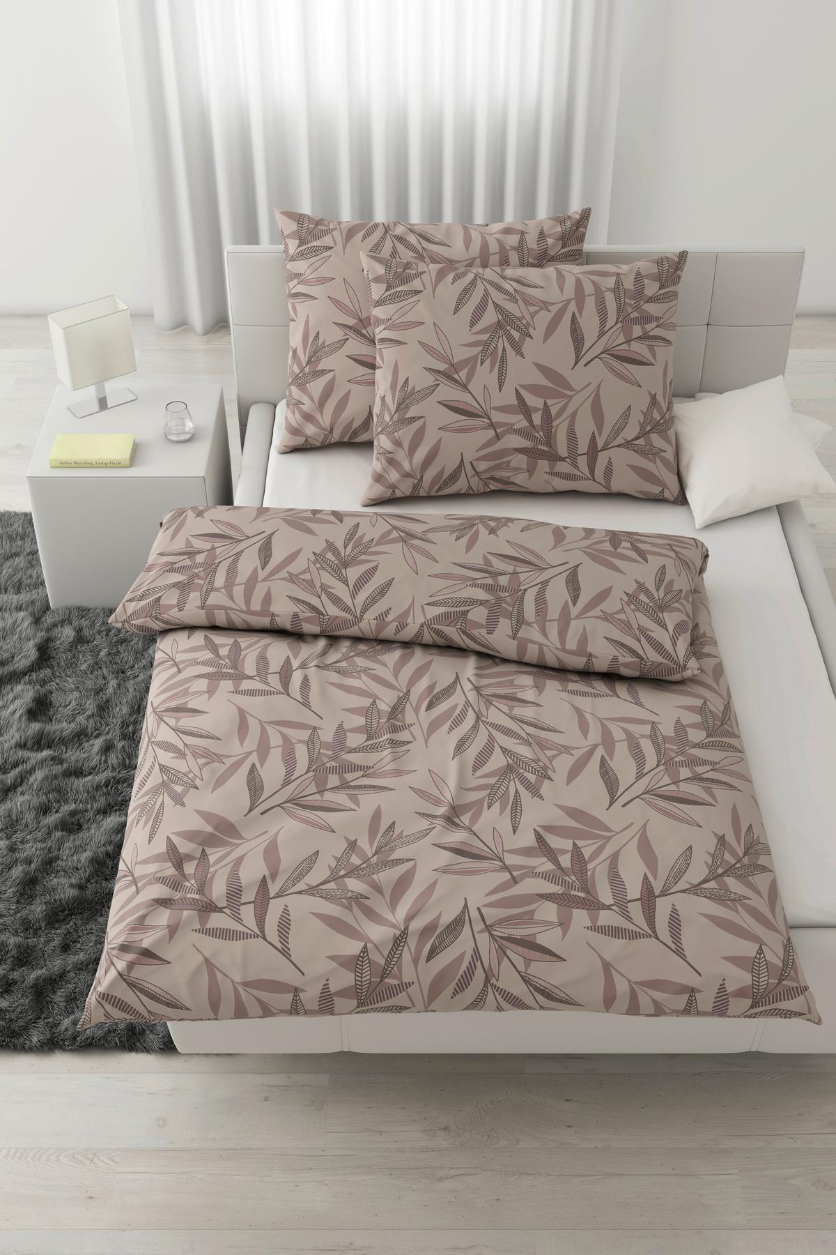 Lenjerie de pat Stitched Leaves,cca. 200x220/2x50x70 cm - mov/bej, textil (200/220cm) - Modern Living