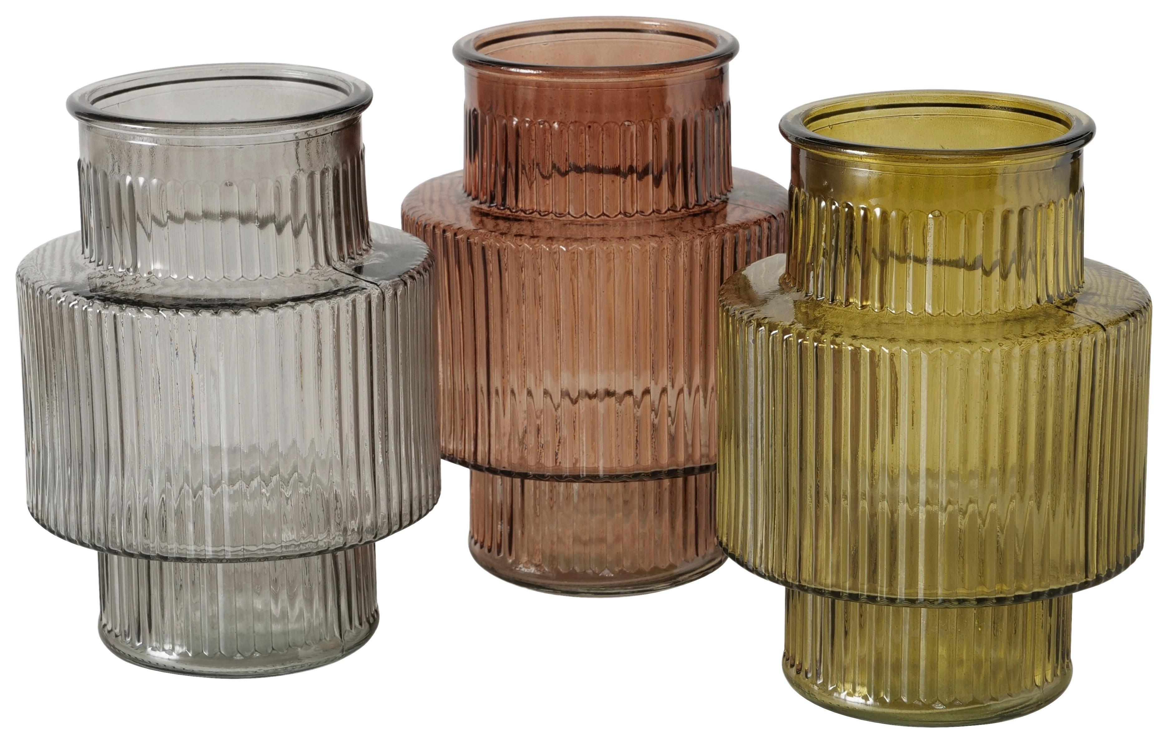 Vase Marilio I Grau/Grün/Orange - Orange/Grau, KONVENTIONELL, Glas (12,9/17,6cm) - Mömax