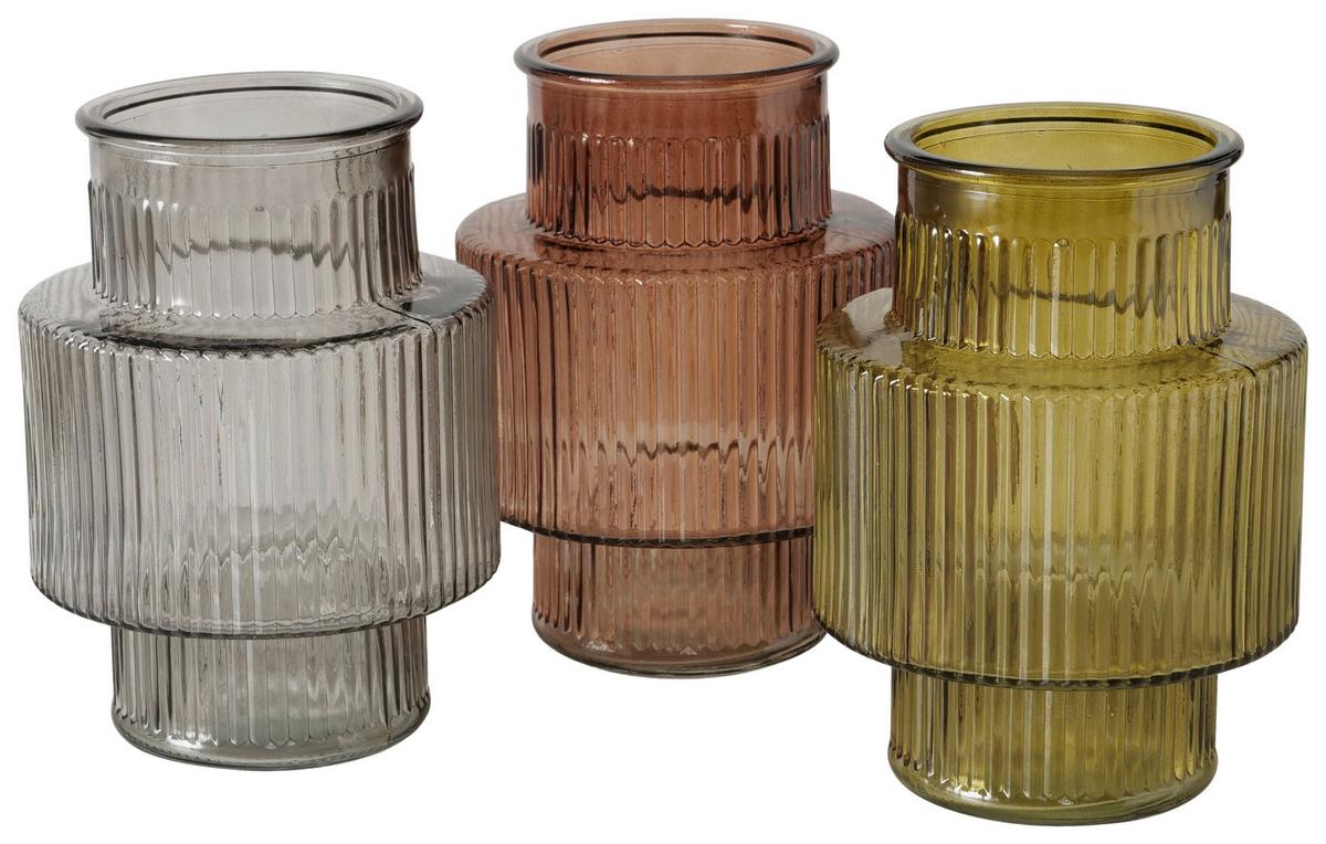 Vase Marilio I Grau/Grün/Orange - Orange/Grau, Konventionell, Glas (12,9/17,6cm) - Mömax