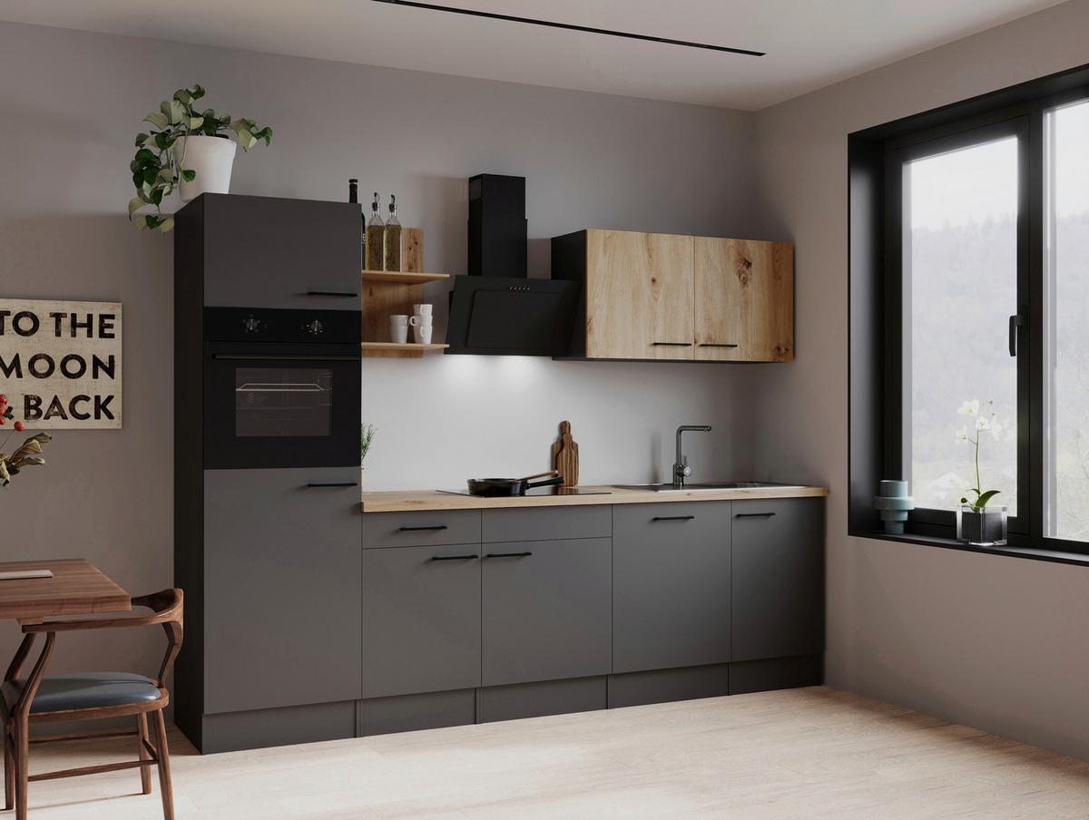 Küchenblock Oliver m. Geräten Grau - Eiche Artisan/Grau, Trend, Holzwerkstoff/Metall (280cm) - Respekta