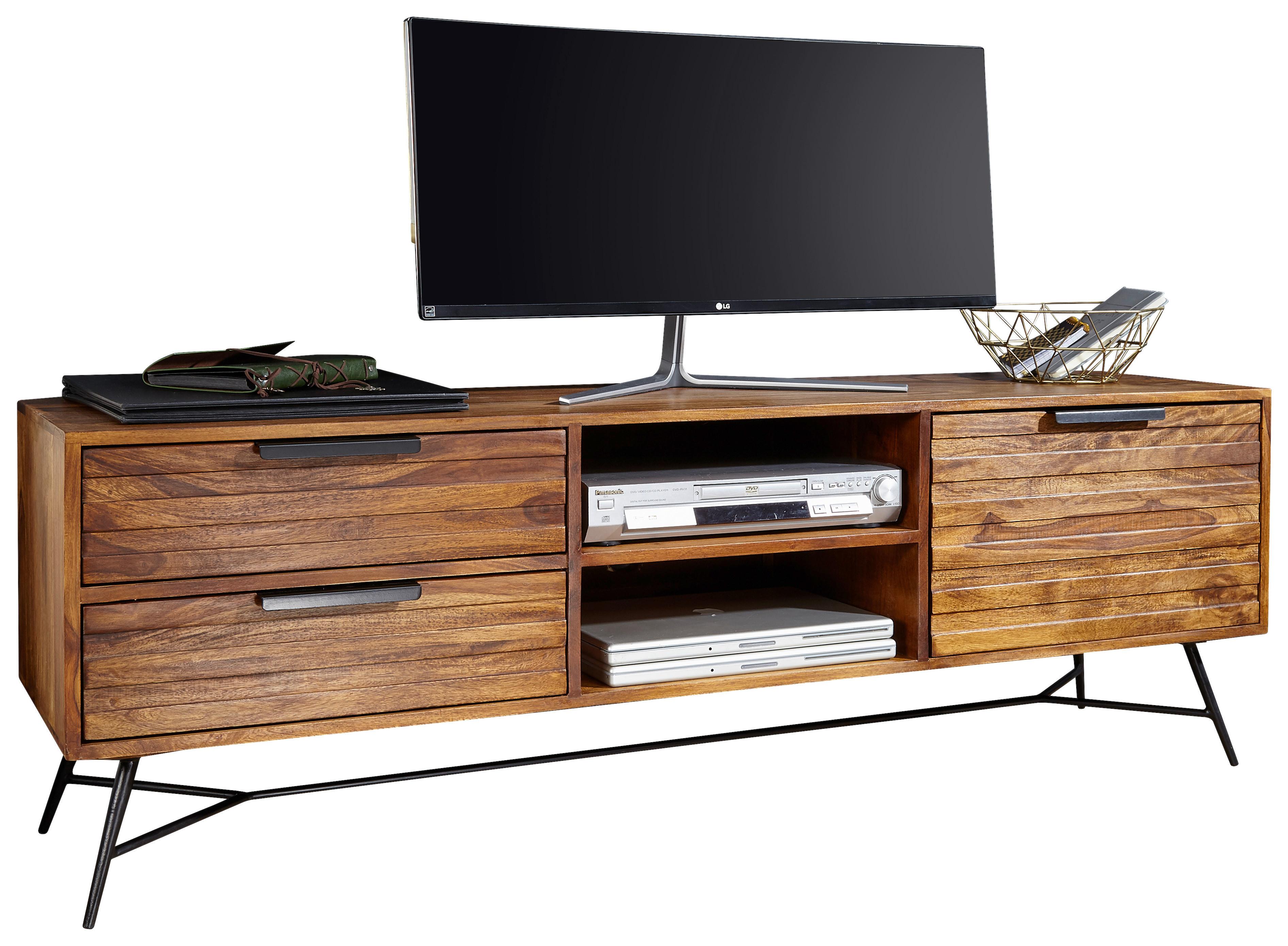 Komoda Nishan, Pravi Les - črna/barve indijskega rožnega lesa, Design, kovina/les (160/54/40cm) - MID.YOU