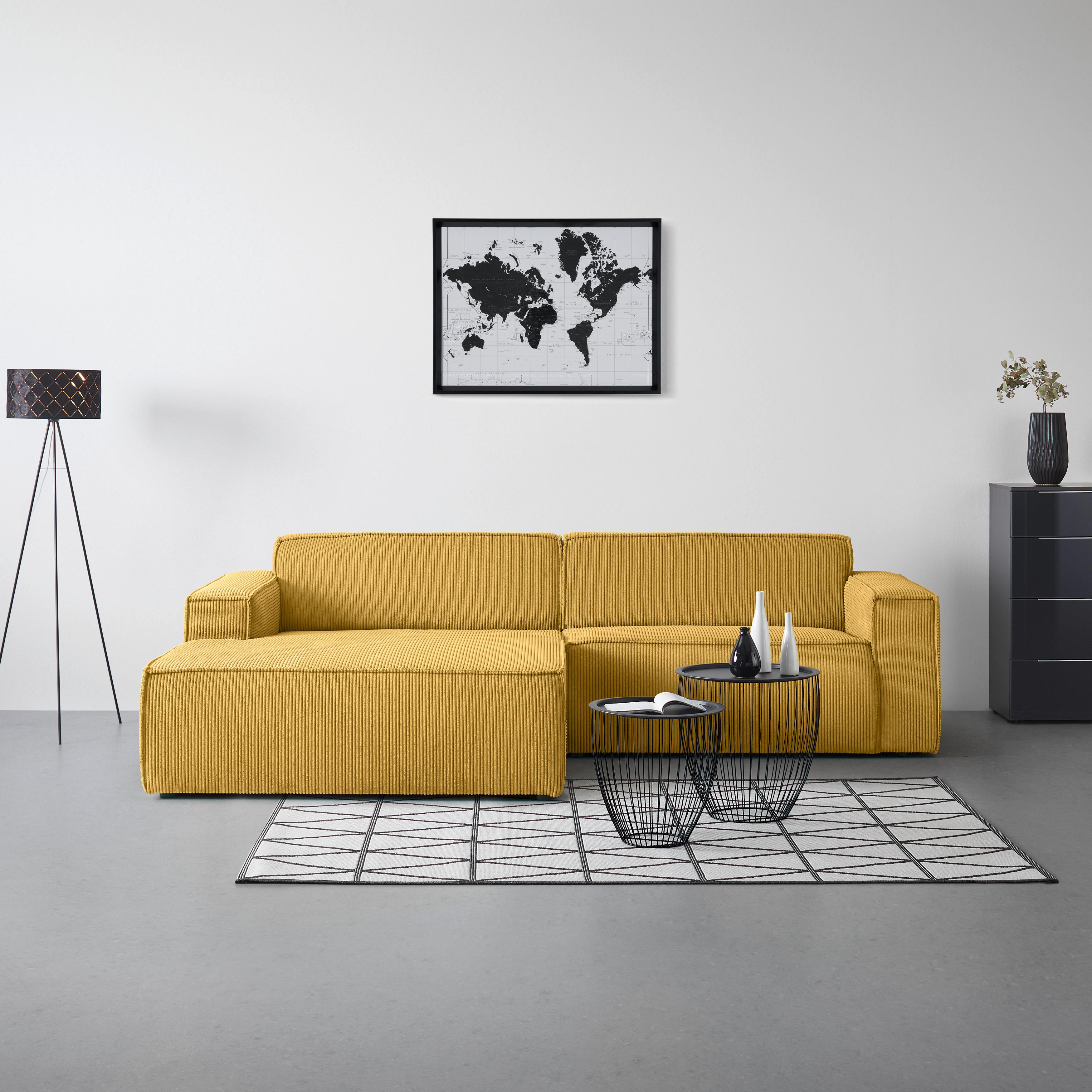 Wohnlandschaft Loft Senfgelb - Senfgelb/Schwarz, MODERN, Kunststoff/Textil (172/75/265cm) - Mömax