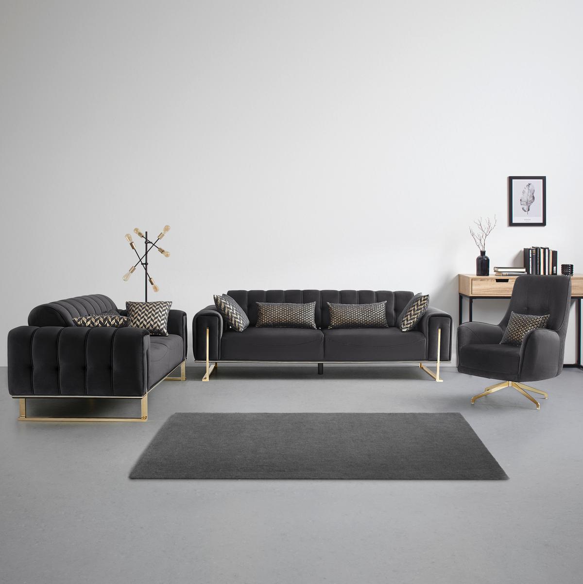 Sessel Aile in Schwarz/Goldfarben - Schwarz, LIFESTYLE, Textil/Metall (80/100/85cm) - Based