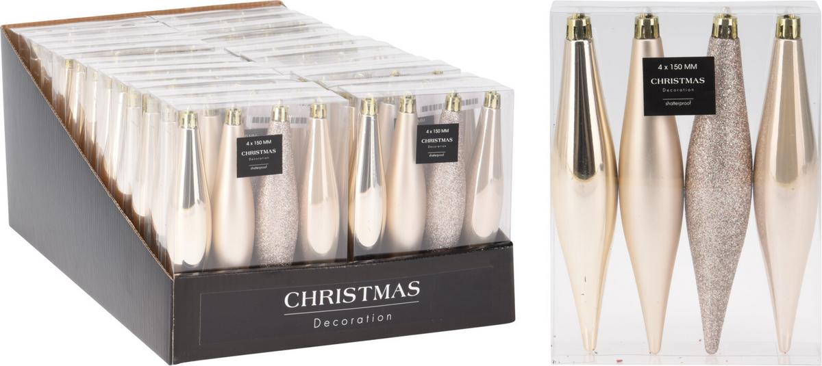 Set de globuri de Crăciun 4/1 Flury - crem, Basics, plastic (11/15/3cm)