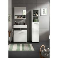 Badezimmer-Set COPA 3-teilig, Grau/Weiß Hochglanz - Chromfarben/Weiß Hochglanz, MODERN, Holzwerkstoff/Kunststoff (90cm) - MID.YOU