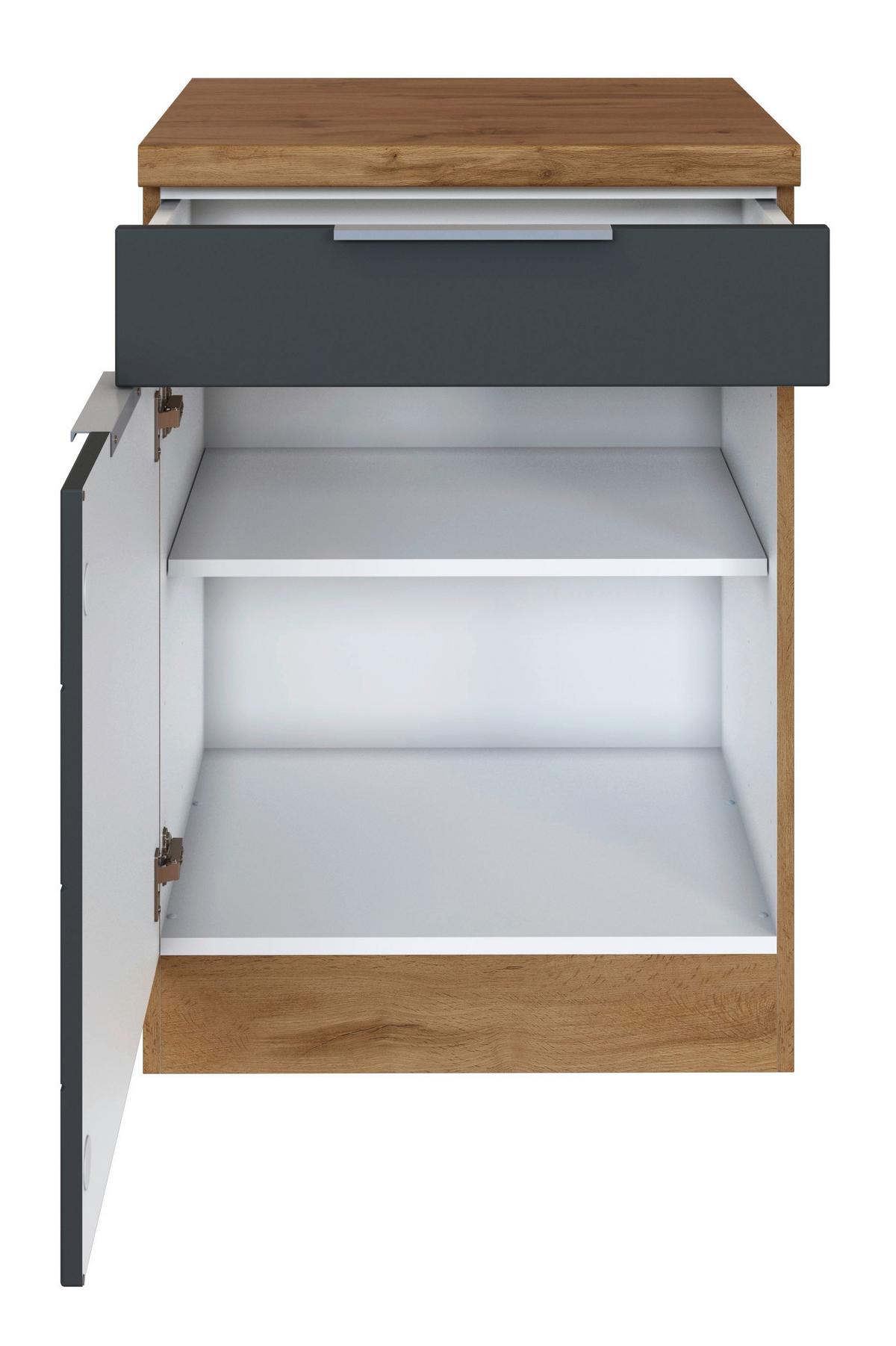 Küchenunterschrank Florenz ca. 60 cm Grau/Eiche - Eiche Wotan/Grau, Design, Holzwerkstoff/Metall (60/86/60cm) - Held