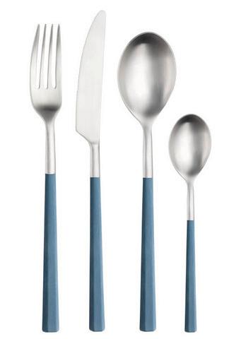 Jedilni Pribor Hive, 16-Delni - barve nerjavečega jekla/svetlo modra, Basics, kovina/umetna masa (25,5/7/5,3cm) - Pintinox