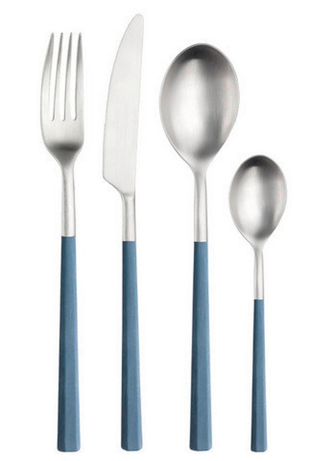 Jedilni Pribor Hive, 16-Delni - barve nerjavečega jekla/svetlo modra, Basics, kovina/umetna masa (25,5/7/5,3cm) - Pintinox
