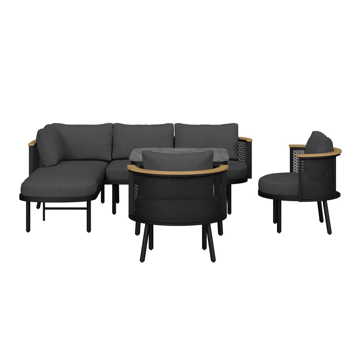 Garnitură grădină Lissa - gri închis/culoare lemn păr, Modern, plastic/metal - Bessagi Garden