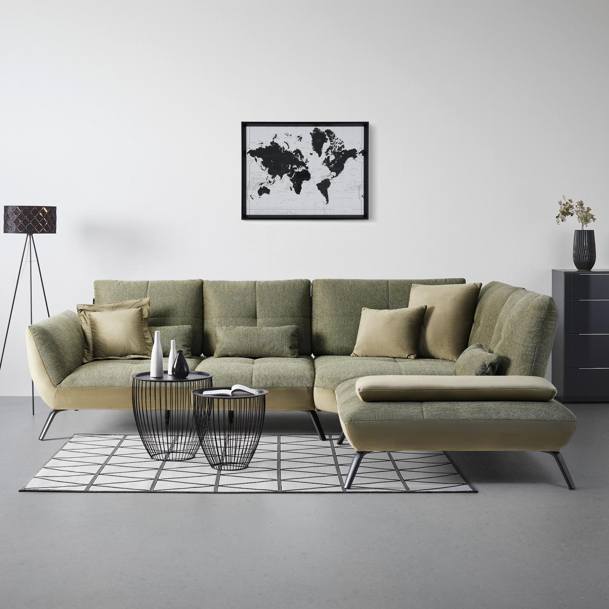 Wohnlandschaft Trendy Olivgrün - Schwarz/Olivgrün, MODERN, Holzwerkstoff/Textil (310/250cm) - Based