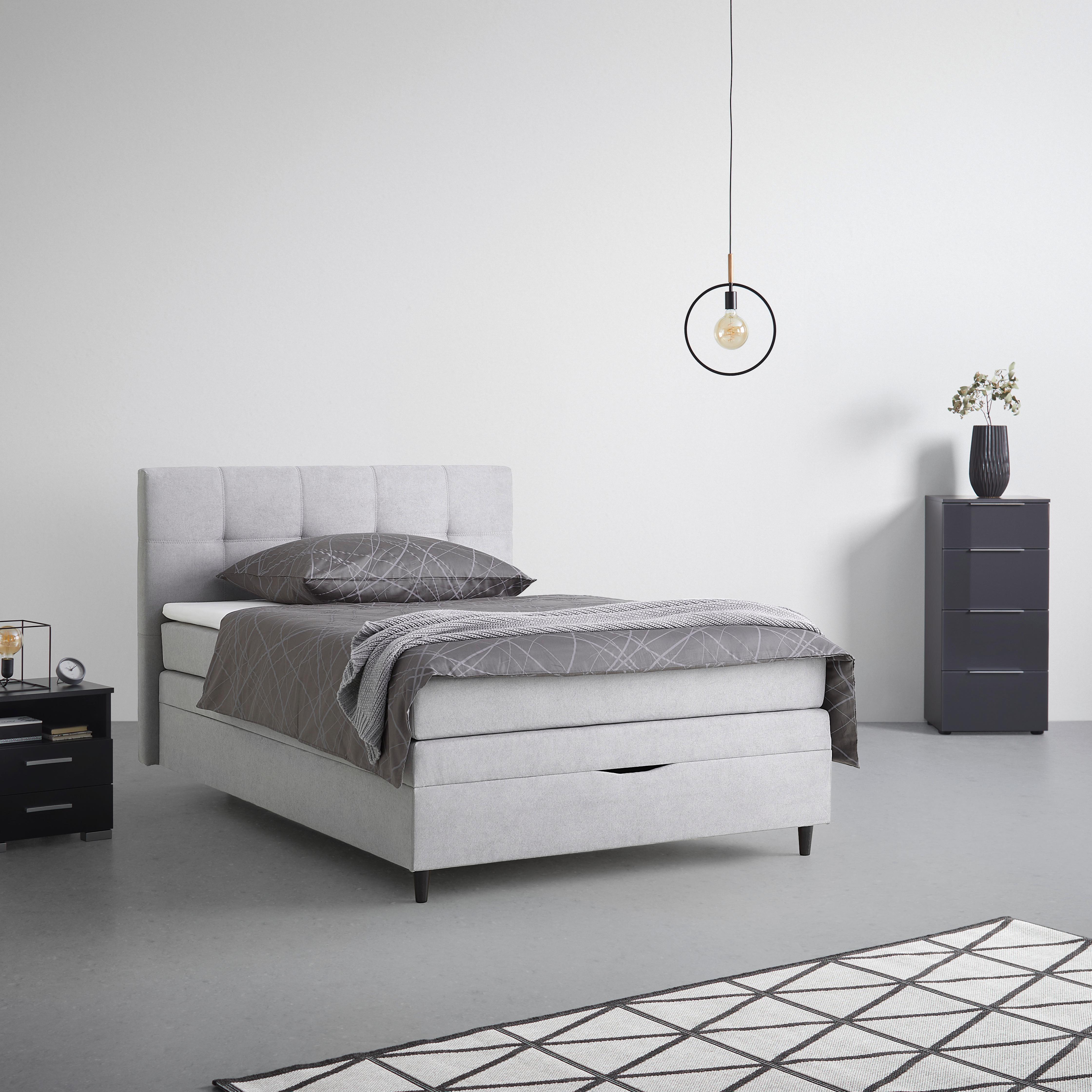 Boxspringbett Miami in Grau ca. 140x200cm - Schwarz Hochglanz/Grau, KONVENTIONELL, Holz/Holzwerkstoff (140/200cm) - Mömax