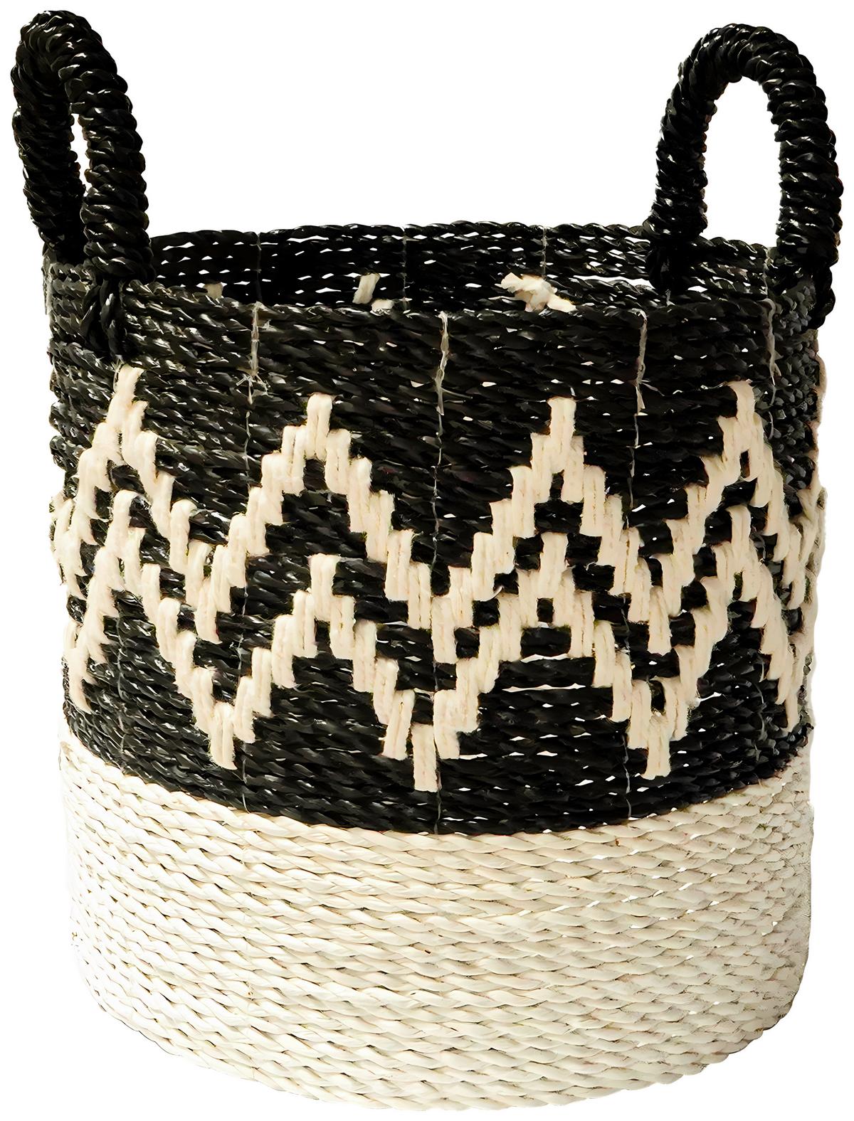 Pletena Košara Liv - S - črna/bela, Moderno, umetna masa/tekstil (31/30-38cm) - Premium Living