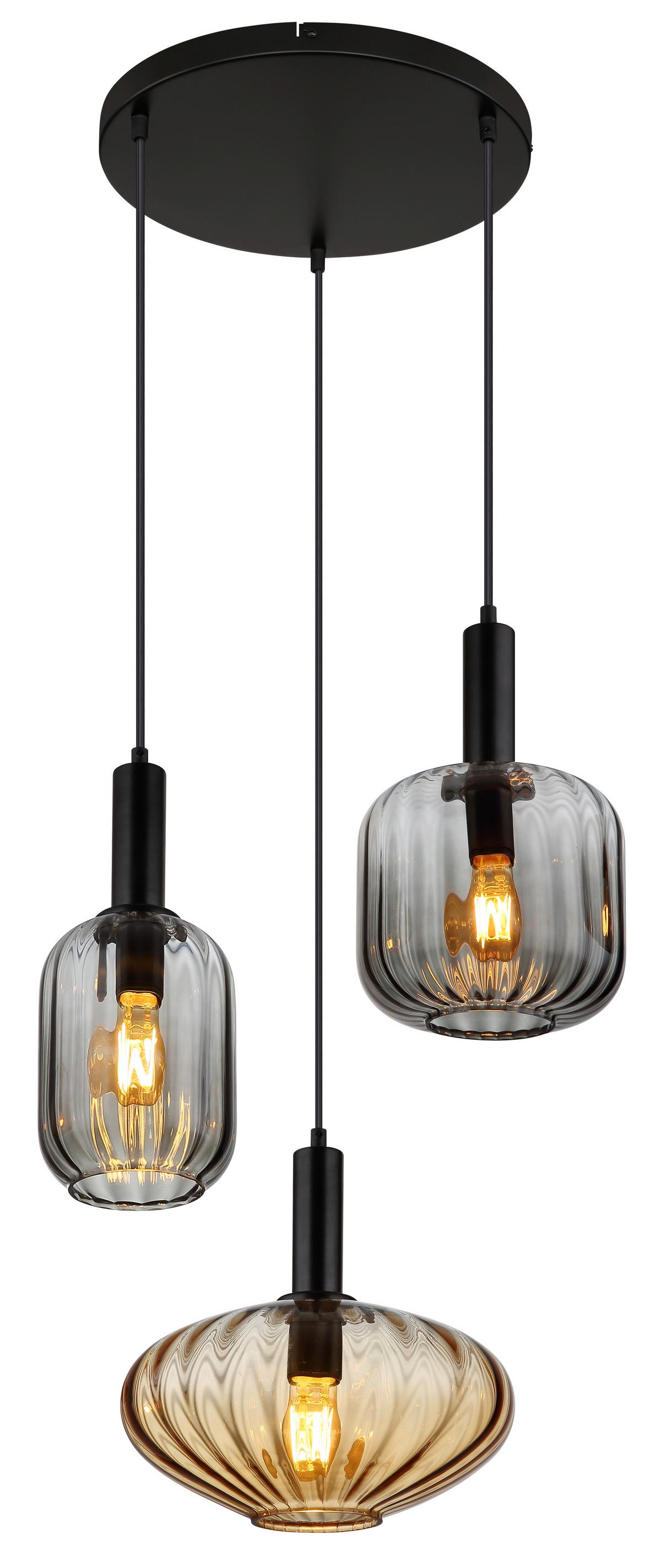 HÄNGELEUCHTE 15719-3 VALLETTA - Klar/Bernsteinfarben, Trend, Glas/Kunststoff (55/150cm) - Globo