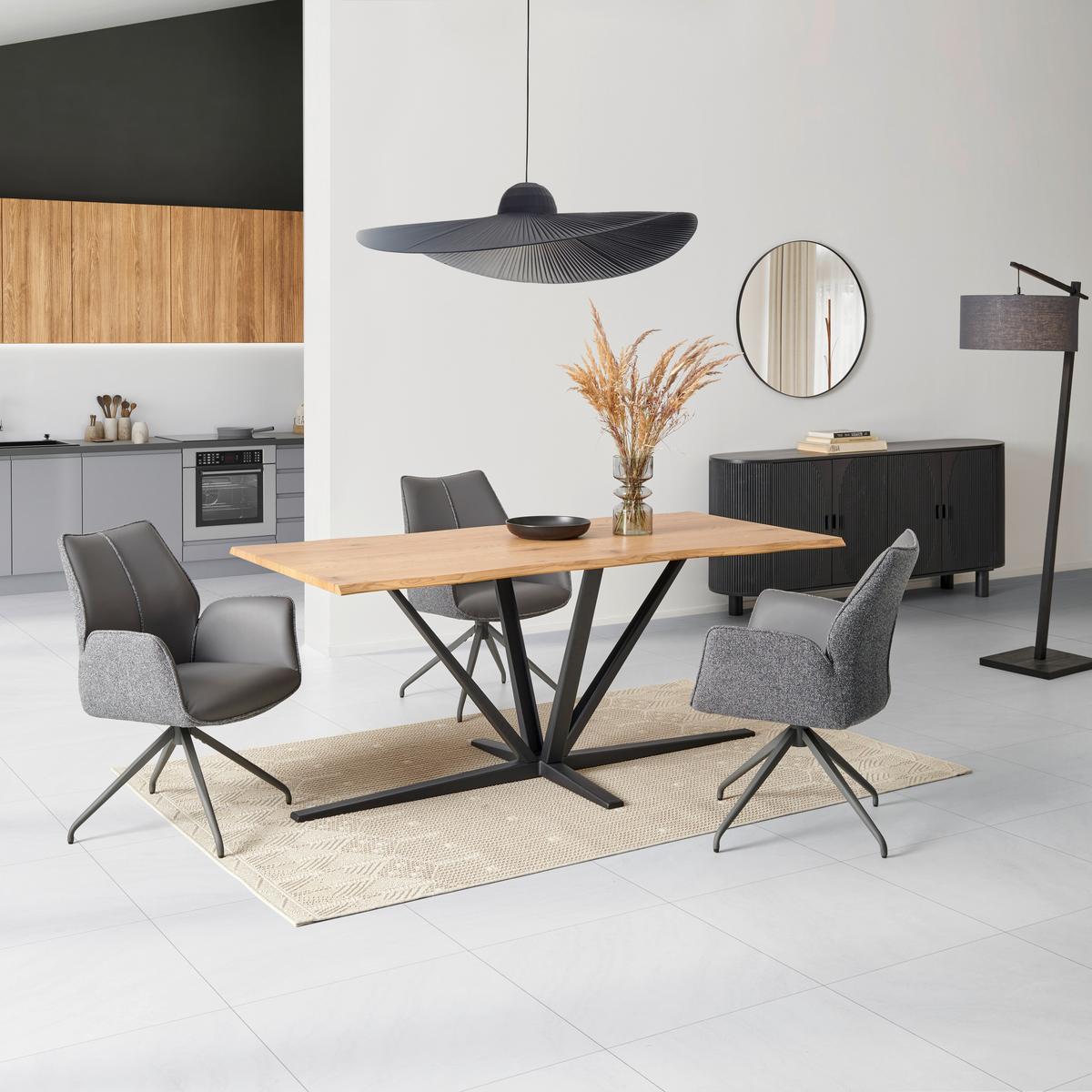 Jedilna Miza Pim, Barve Hrasta, 160x90 - črna/barve hrasta, Moderno, kovina/leseni material (160/76/90cm) - MID.YOU