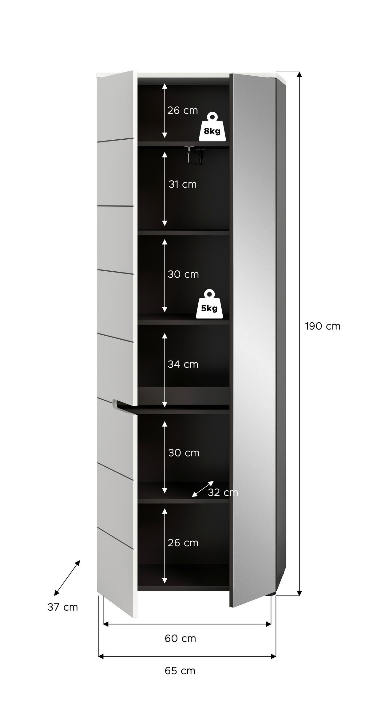 Garderobna Omara Canu, Bela, Siva - siva/bela, Design, leseni material (65/190/37cm) - Livetastic