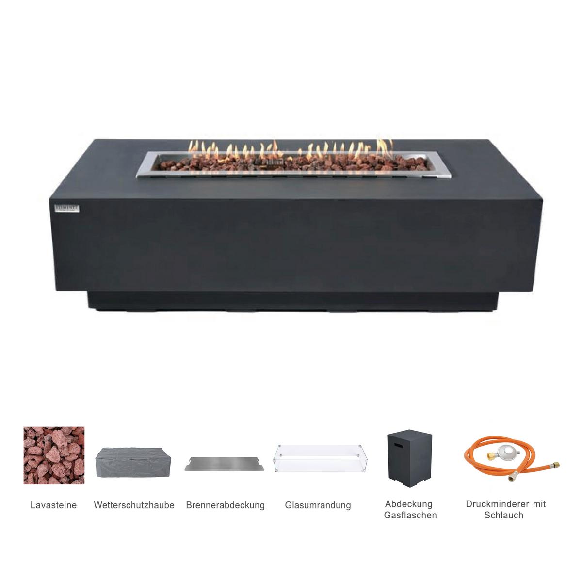 Feuerstelle Granville Dunkelgrau - Dunkelgrau, KONVENTIONELL, Stein/Metall (152/69,5/43cm) - Gardenson