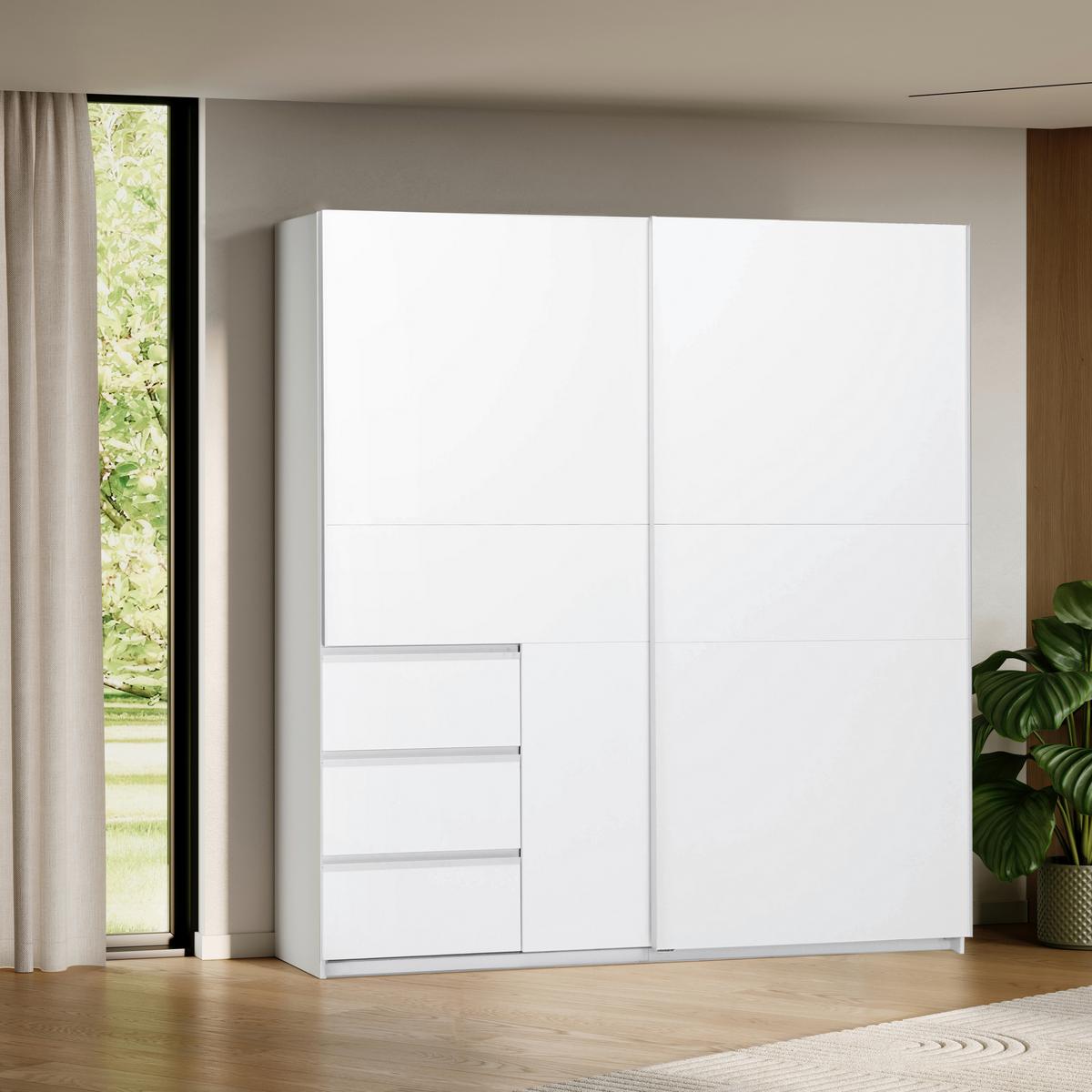 Omara Z Drsnimi Vrati Wilma, Bela - bela, Moderno, kovina/leseni material (215/210/61,5cm) - P & B