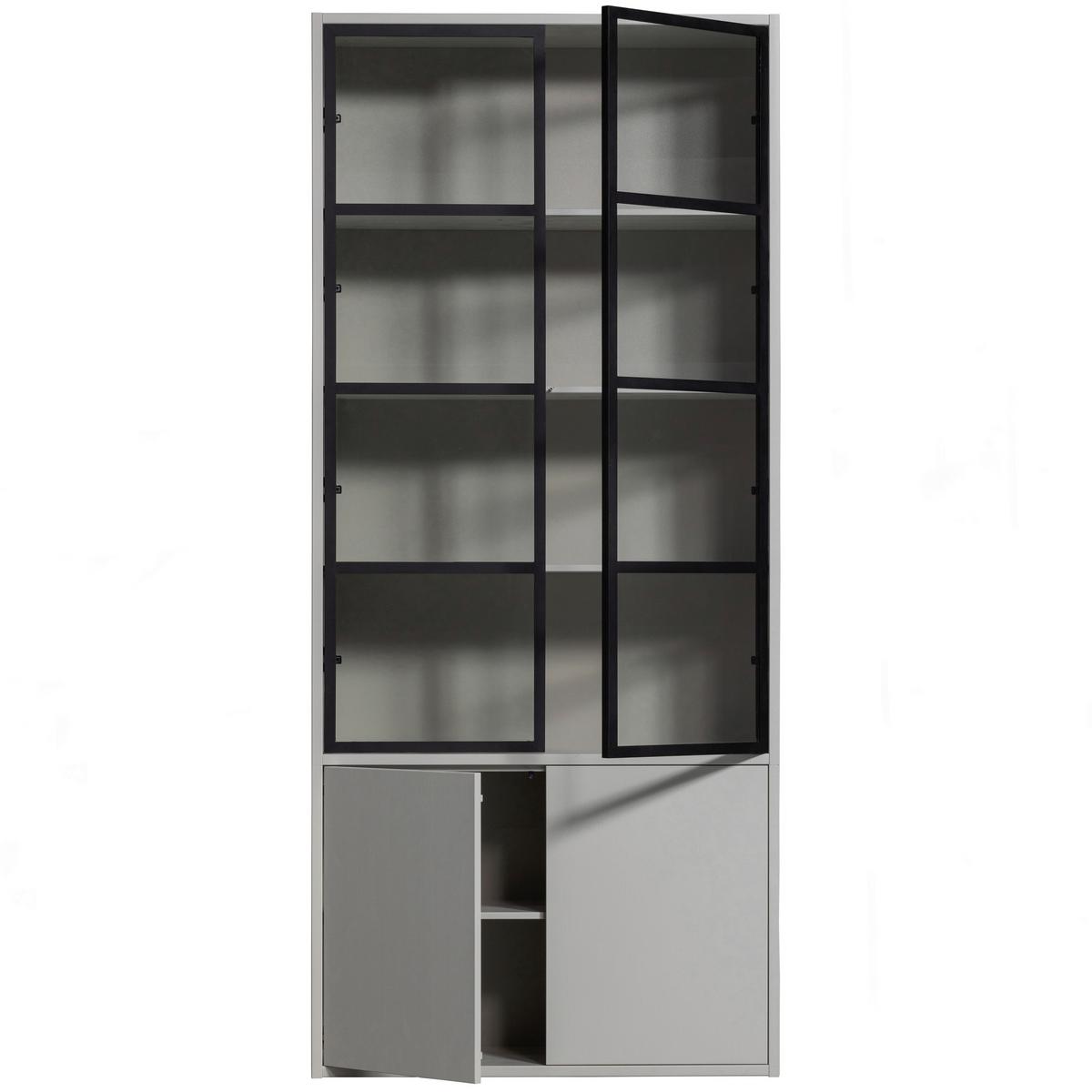Vitrine Basic Grau - Schwarz/Grau, Design, Glas/Holz (101/230/40cm) - Livetastic