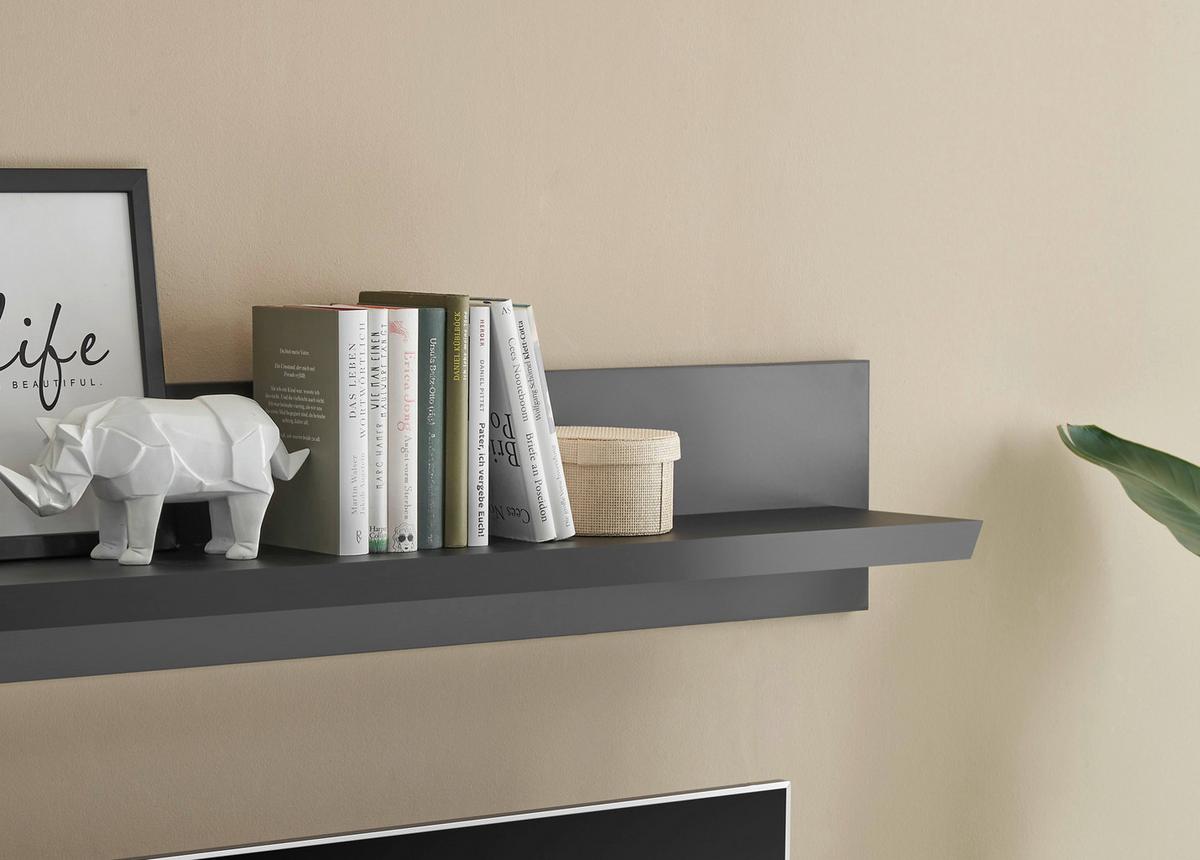 Wohnwand Lincoln Schwarz/Eichefarben B: 319cm - Eichefarben/Messingfarben, Design, Holzwerkstoff/Metall (319/200/42cm) - MID.YOU