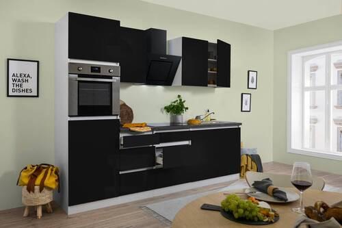 Küchenblock Premium Schwarz mit E-Geräten B: ca. 270 cm - Schwarz/Braun, MODERN, Holzwerkstoff (270cm) - Respekta
