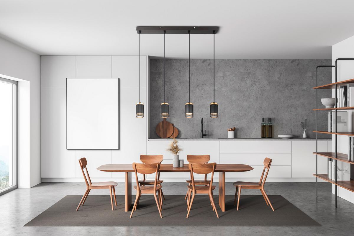 HÄNGELEUCHTE 57906-4H KORBEN - Goldfarben/Schwarz, Design, Kunststoff/Metall (60/6/120cm) - Globo