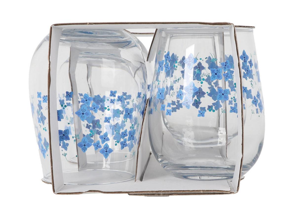 Set de pahare 4/1 Flores, cca. 360 ml - albastru, Basics, sticlă (6,5/10cm)
