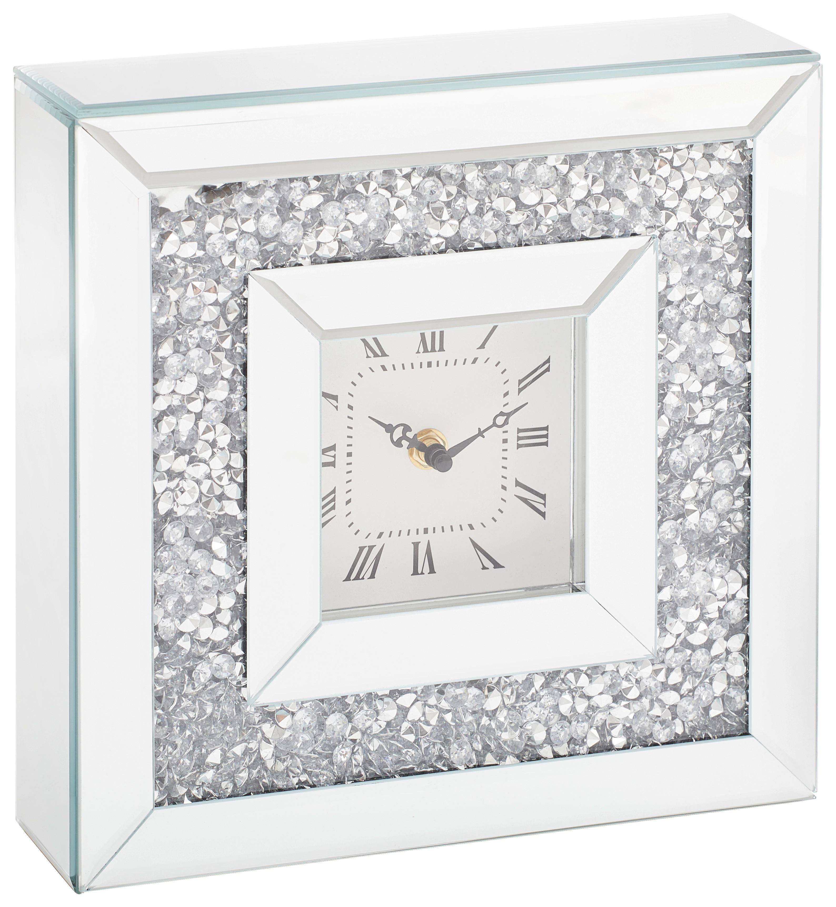 ZEGAR STOŁOWY GD-5186 - GLORY - kolor srebrny, Basics, materiał drewnopochodny/szkło (25,5/25,5/6,5cm) - Ambia Home