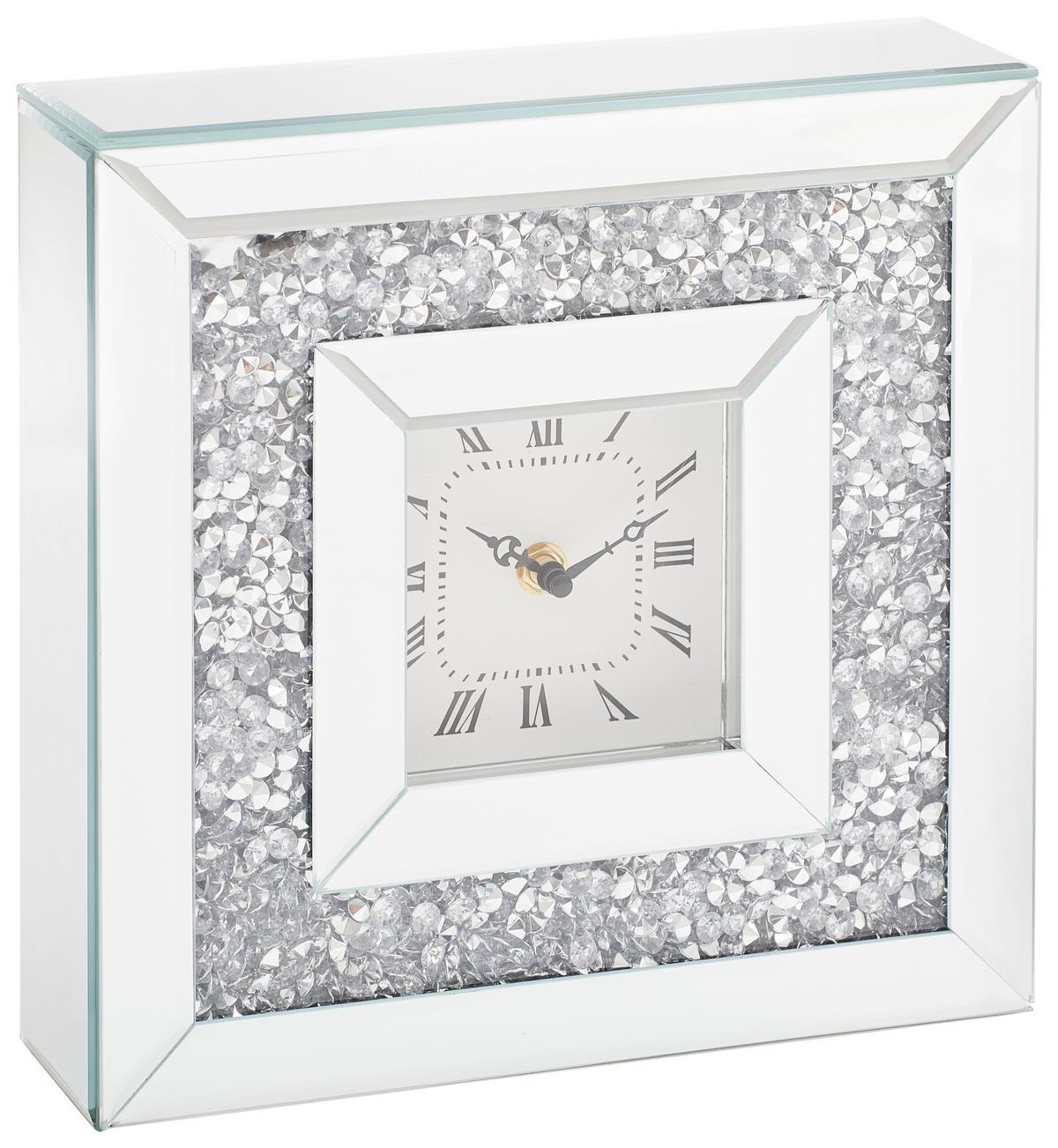 ZEGAR STOŁOWY GD-5186 - GLORY - kolor srebrny, Basics, materiał drewnopochodny/szkło (25,5/25,5/6,5cm) - Ambia Home