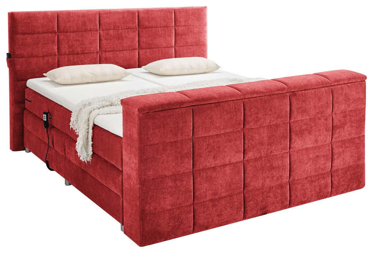 Boxspringbett Denver Rot ca. 180x200 cm mit Topper - Rot, KONVENTIONELL, Textil (180/200cm) - Carryhome