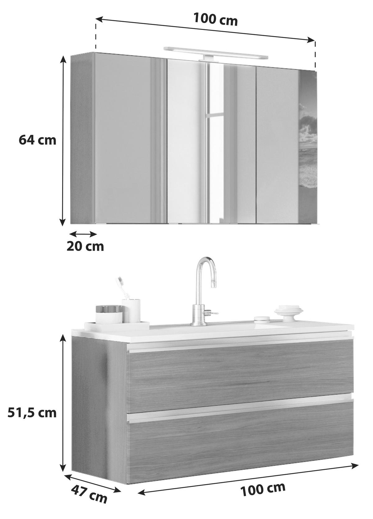 Badezimmer in Silber/ Eichefarbe 'Arezzo' - Eichefarben/Silberfarben, Basics, Holzwerkstoff/Stein (100cm) - Held