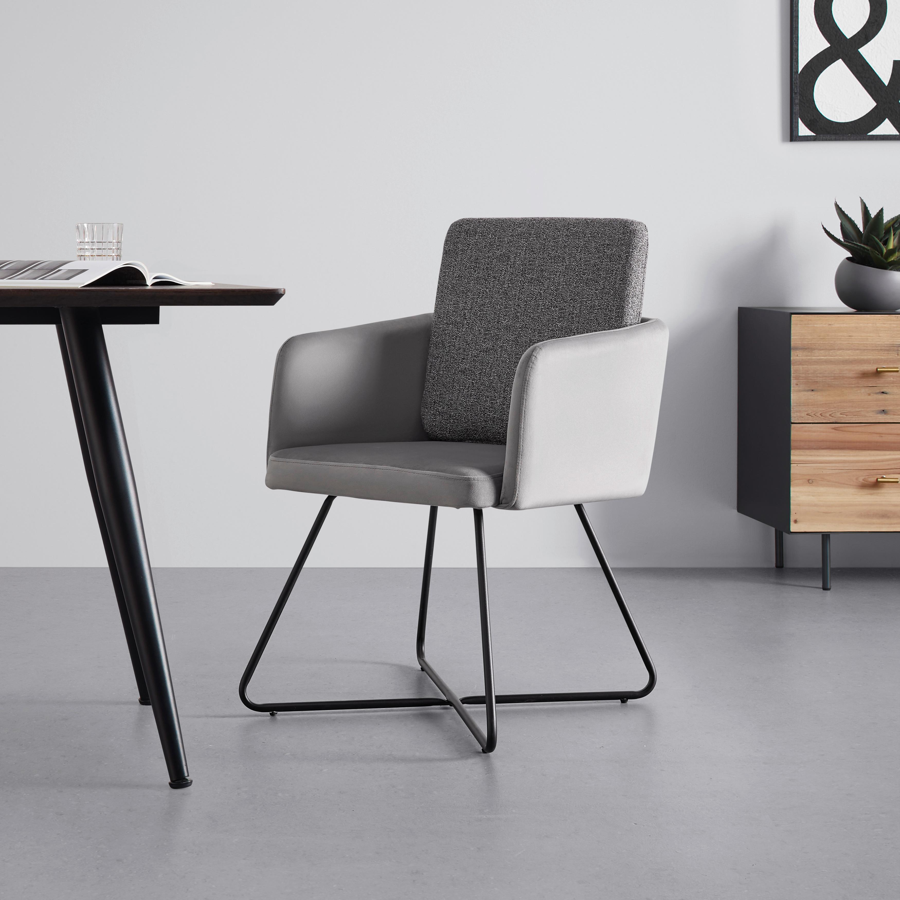KRZESŁO Z PODŁOKIETNIKAMI MALIA - czarny/szary, Modern, metal/tkanina (57/72,5/61cm) - Bessagi Home