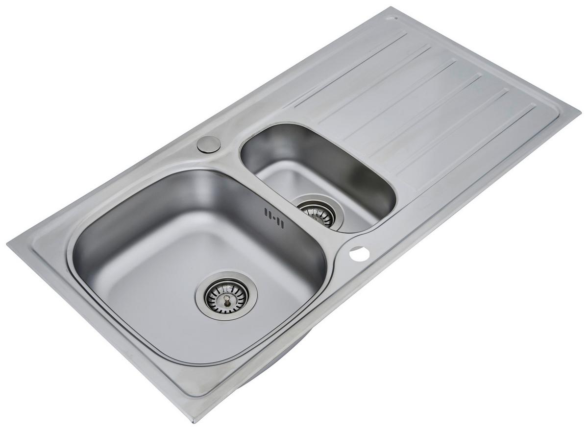 Spüle Edelstahl m. Siebkorb B/T ca. 100x50 cm - Edelstahlfarben, MODERN, Metall (100/17,5/50cm) - Respekta