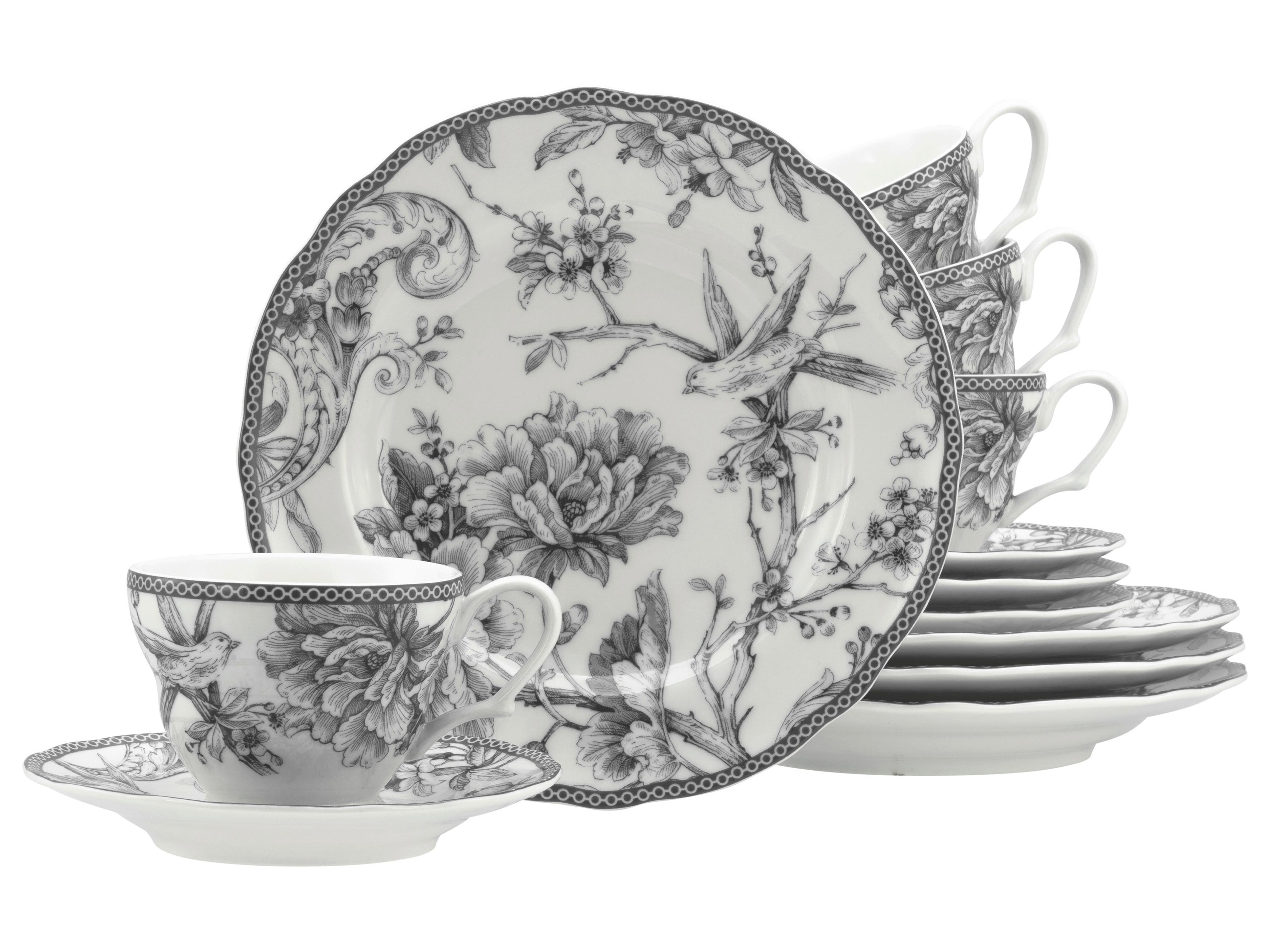 Serviciu de cafea Adelaide 12/1 - alb/gri, Basics, ceramică - Creatable