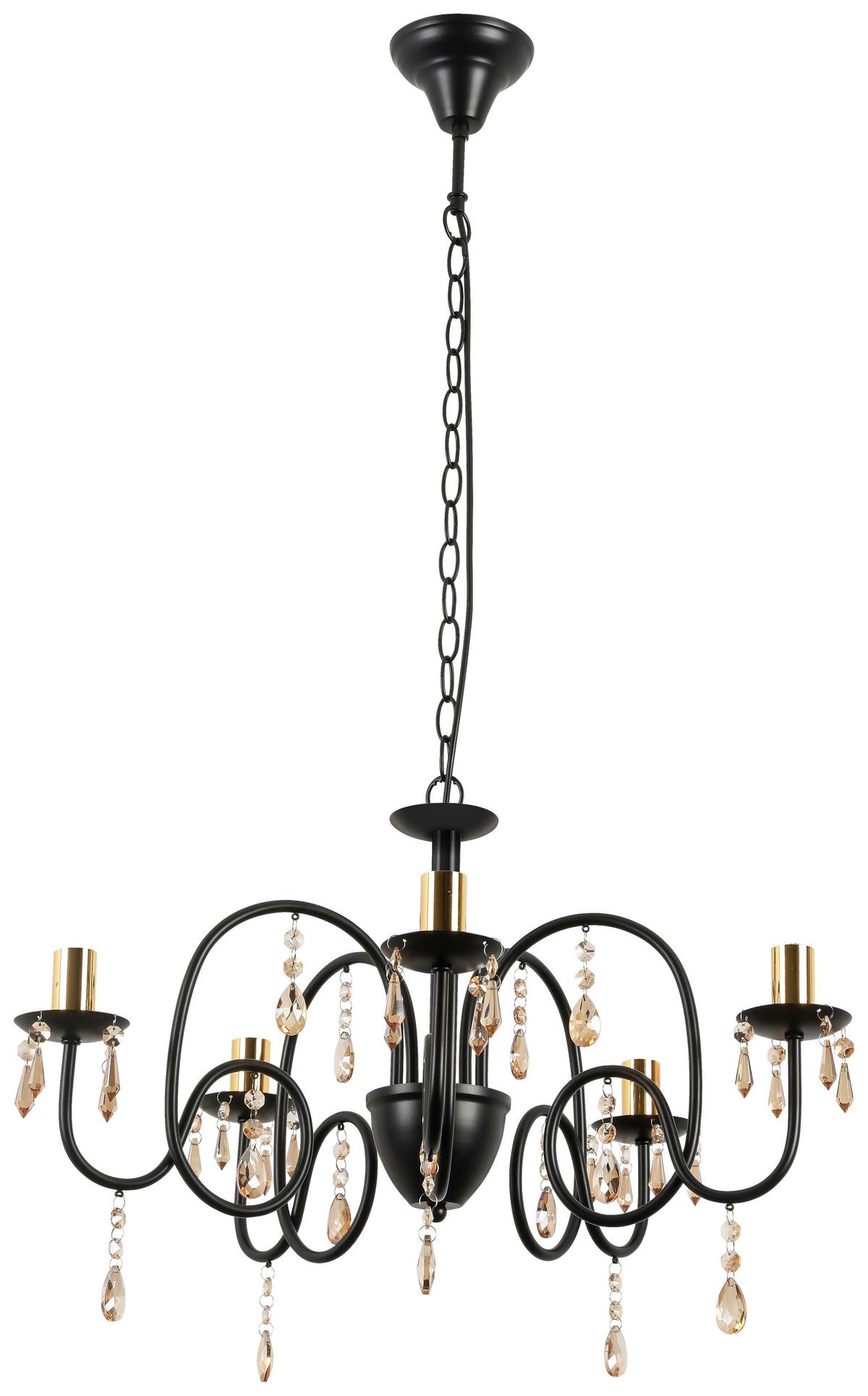 Hängeleuchte Kristina in Schwarz/Gold max. 40 Watt - Goldfarben/Bernsteinfarben, Modern, Glas/Metall (60/120cm) - Modern Living