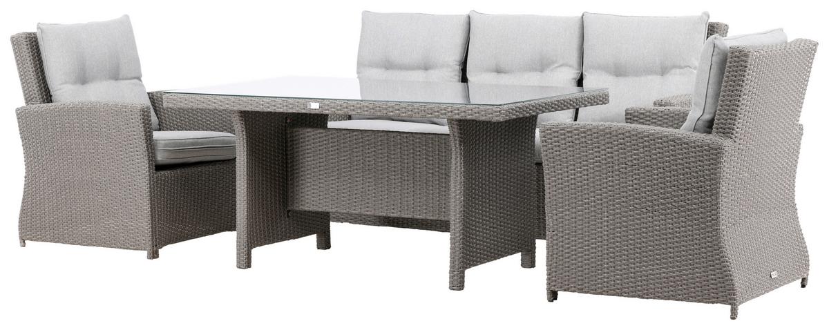 Dining-Loungeset Brentwood Grau, Kunststoffgeflecht - Grau, KONVENTIONELL, Glas/Kunststoff - Gardenson